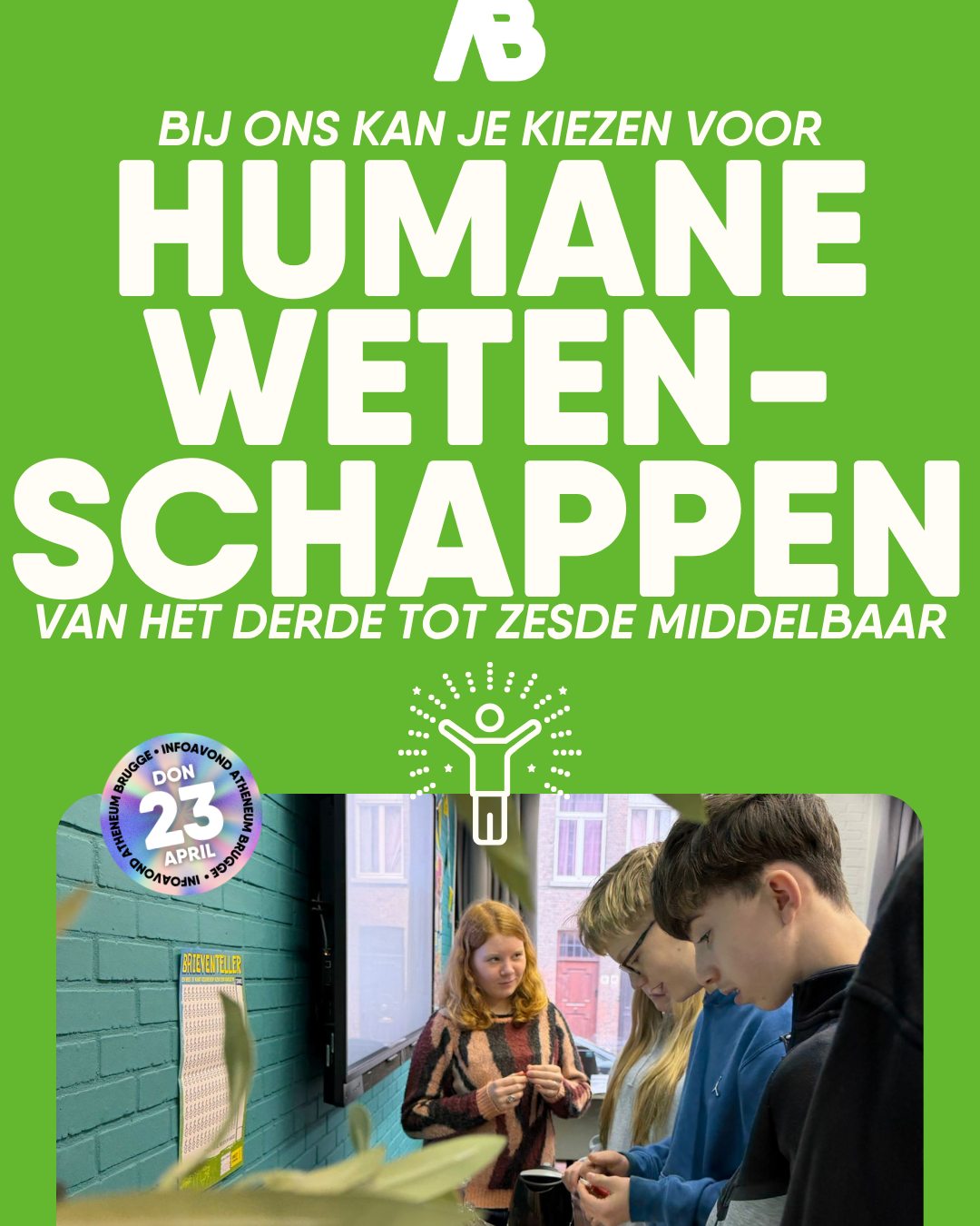 Een absolute klassebak binnen ons aanbod is de richting Humane Wetenschappen, waar de leerlingen leren de wereld te bekijken door een lens van psychologie, pedagogie, sociologie en zelfs filosofie, en het vermogen ontwikkelen om gedrag te begrijpen én in vraag te stellen.
—
Ontdek alle mogelijkheden op atheneumbrugge.be en schrijf je meteen in voor onze infoavond op donderdag 23 april!
—
#ikbeneenatheneeër #fieroponsgo #atheneumbrugge #impact