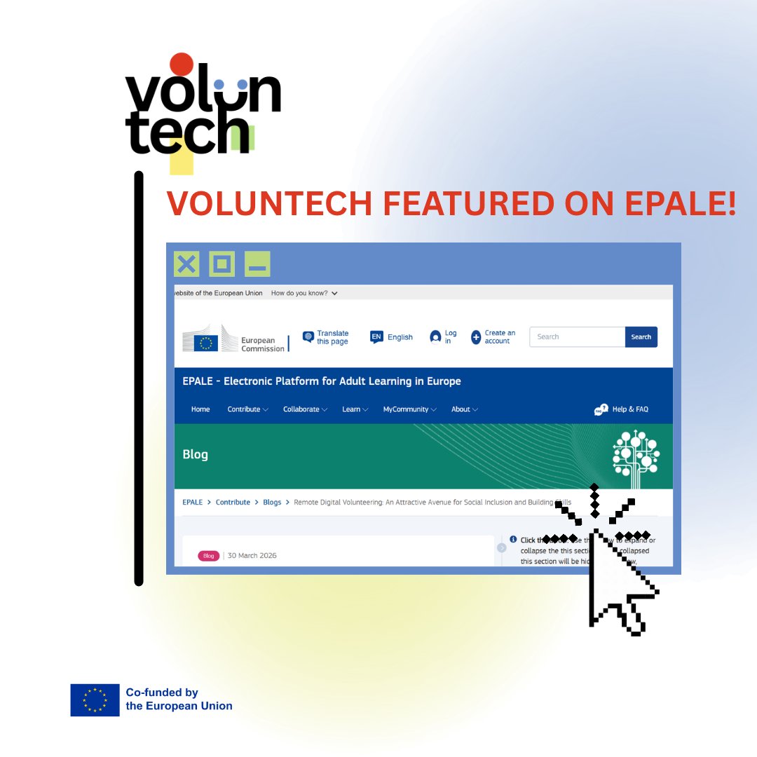 🌍💻 volunTECH Featured on EPALE! 💻🌍
We are happy to share that the volunTECH project has been featured on the EPALE platform with a new blog article highlighting the growing importance of remote digital volunteering.
The article explores how digital volunteering has become an attractive pathway for social inclusion, skills development, and active participation, especially for young people and individuals who may face barriers to traditional volunteering opportunities.
Through initiatives like volunTECH, organisations and volunteers can harness digital tools to collaborate, support communities, and develop valuable competencies such as communication, teamwork, and digital literacy.
📖 Read the full article here:
🔗 https://epale.ec.europa.eu/en/blog/remote-digital-volunteering-attractive-avenue-social-inclusion-and-building-skills
Let’s continue promoting innovative forms of volunteering that empower people and strengthen communities!
#DigitalVolunteering #EPALE #SocialInclusion #DigitalSkills #YouthEngagement #ErasmusPlus #InnovationInVolunteering