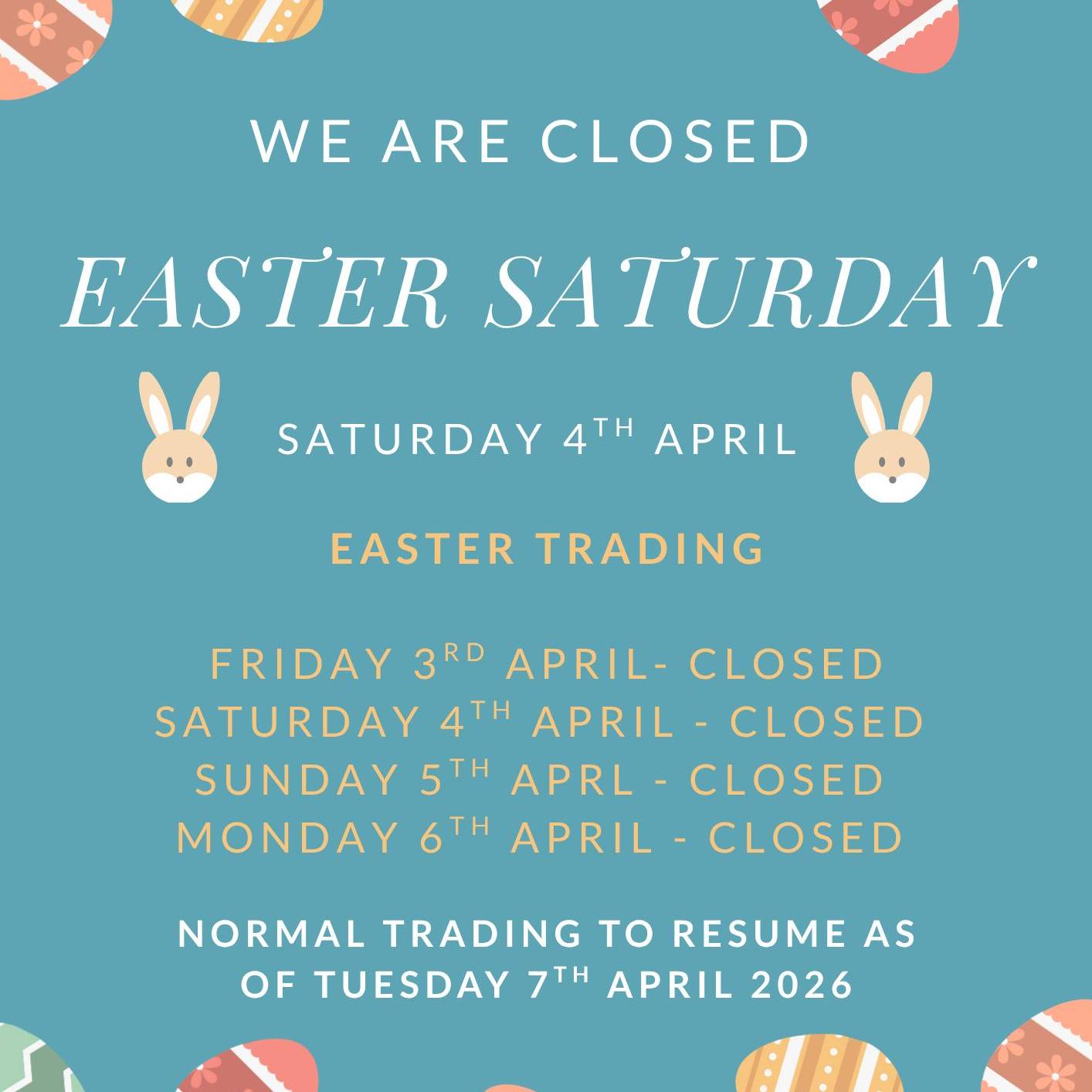 🐇 Have a wonderful and relaxed Easter, from the Pool and Spa Centre team. We will re-open on Tuesday 7th April, after the Easter break 🐇