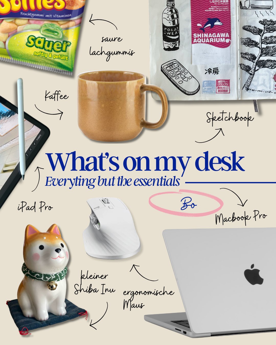 Bo, unser Illustrator mit Base in Portugal, hält’s auf seinem Schreibtisch eher minimal – aber mit ganz klaren Essentials.
Was bei ihm nie fehlen darf:
🐱 Shiba Inu Figur – sitzt immer mit am Tisch und sorgt für gute Vibes
📒 Skizzenbuch – für spontane Ideen und schnelle Scribbles
💻 MacBook Pro – tägliches Setup
🖱️ MX Master 3S – läuft einfach
✍🏼 iPad Pro – für alles, was visuell entsteht
☕️ Kaffee – versteht sich von selbst ☕️
🍋 Saure Lachgummis – fester Bestandteil des Workflows
Bo kann definitiv nicht ohne:
sein Skizzenbuch, gute Snacks – und natürlich seine kleine Shiba-Begleitung.
Wenig Ablenkung, viel Fokus – genau so entsteht bei ihm die Magie. 🪄
#whatsonmydesk #illustration #creativestudio #artistlife #officedesk
*Unbezahlte Werbung wegen Markennennung