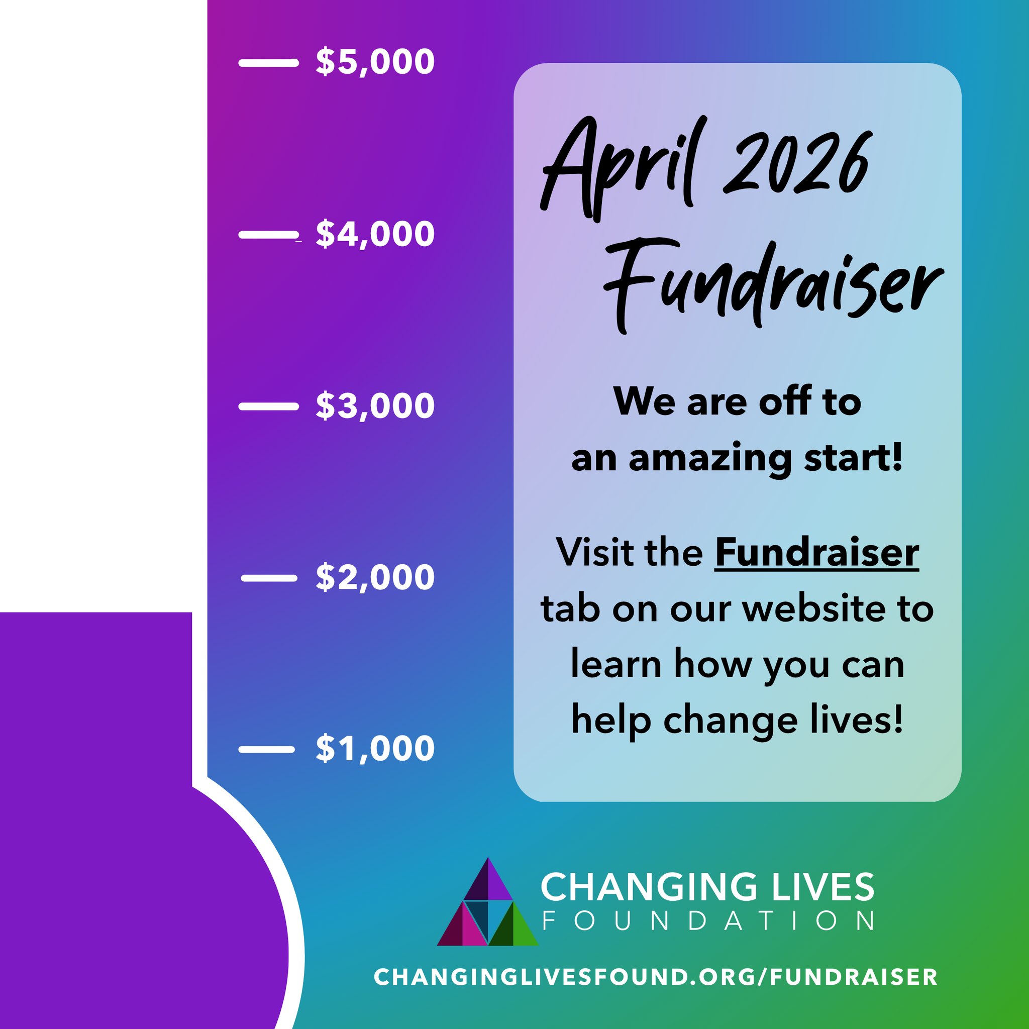 CHANGINGLIVESFOUND.ORG/FUNDRAISER OR CLICK THE LINK IN OUR BIO!
We’re off to a great start, and we’re just getting started. 💜 Visit the Fundraiser tab on our website to learn more and get involved.
#changinglivesfound #up2Him #fundraiser #nonprofit #changelives #fundraising
