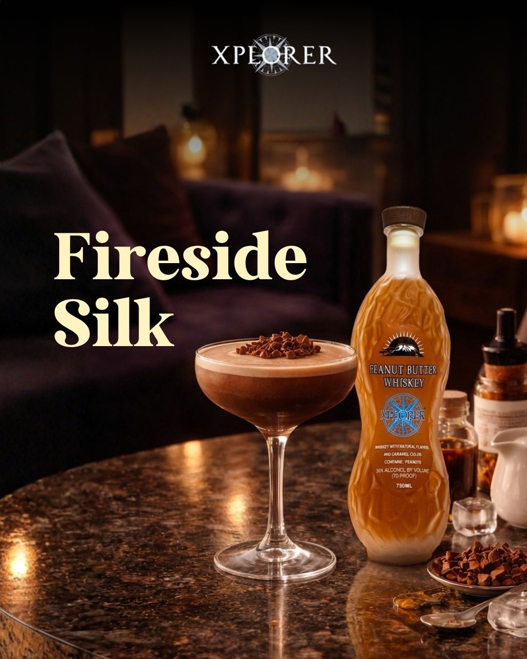 Smooth nutty and rich, perfect for slow relaxing moments.
#XplorerSpirits #PeanutButterWhiskey #AmarettoTwist #NuttyLuxury #CraftCocktails