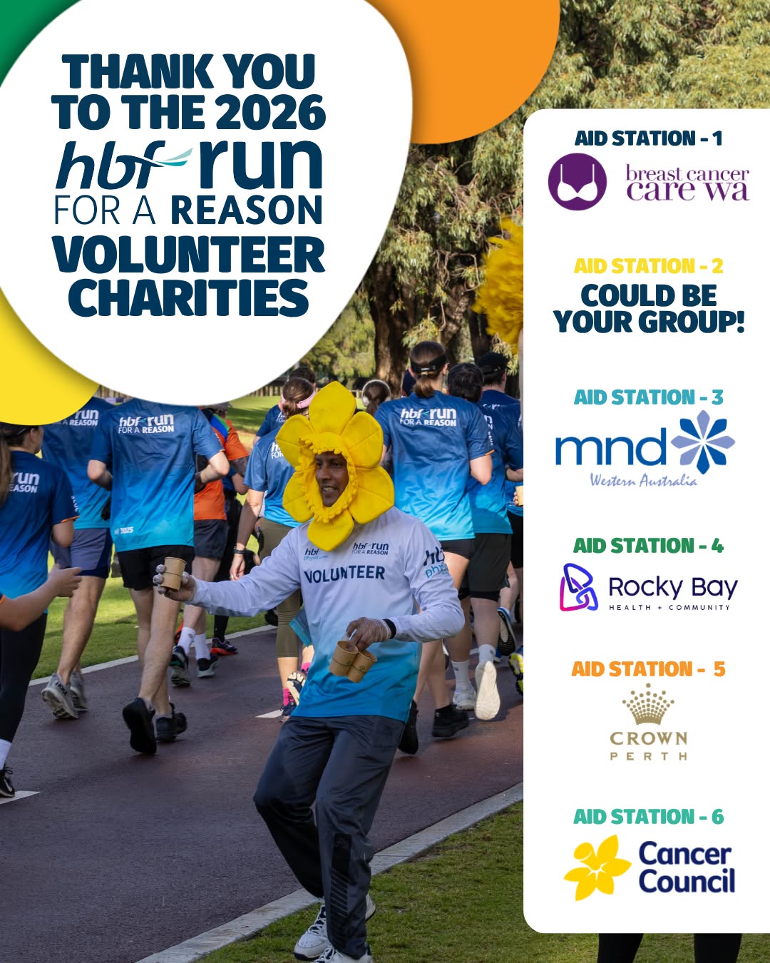 A huge thank you to the incredible groups already stepping up for 2026 @hbfrun for a Reason 🙌
Our on-course hydration stations are in good hands, with charities bringing the energy to keep you moving:
💧 Aid Station 1 – @breastcancercarewa
💧 Aid Station 2 – (Your group could be here 👀)
💧 Aid Station 3 – @motorneuronediseasewa
💧 Aid Station 4 – @rockybaywa
💧 Aid Station 5 – @crownperth
💧 Aid Station 6 – @cancercouncilwa
Not running but still want to be part of the action?
Why not volunteer at one of these charity aid stations – link in bio!
Got a charity or group keen to take over a station?
We’d love to hear from you 👉 volunteer@hbfrun.com.au