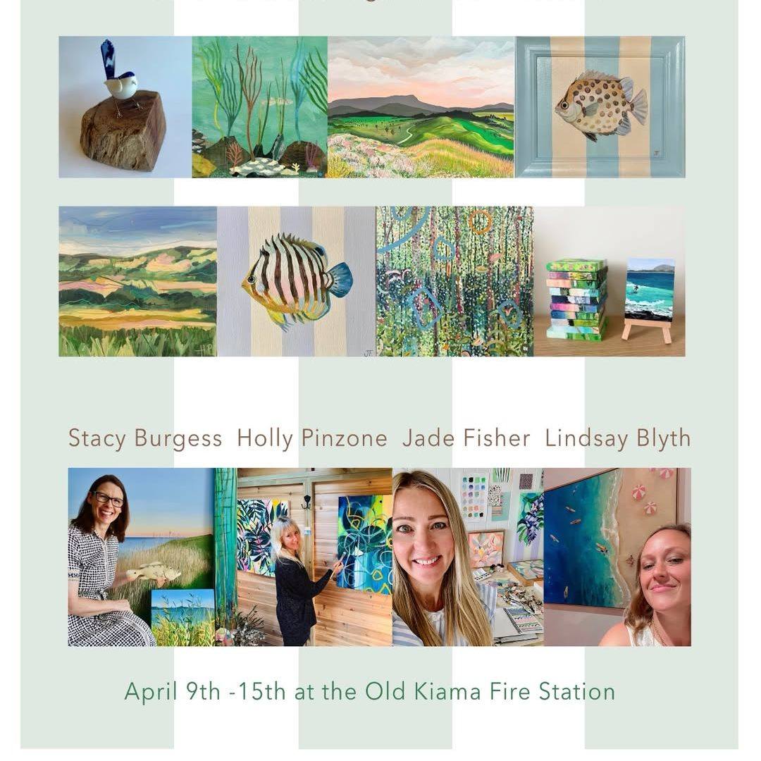 "COLOUR BY NATURE", A beautiful collaboration of 4 local artists who's artwork compliments each otherperfectly. I am excited to be a part of this special exhibition next week at THE OLD FIRE STATION, KIAMA. OPENING NEXT THURSDAY 9TH APRIL UNITL WEDS 15TH. The weather is looking great, so it's the perfect time to get out and about in this beautiful coastal town and burn off some of those easter chocolates!! Pop in and maybe find that perfect piece that connects with your creative soul. There will be a fantastic collection of Paintings, Ceramics, Sculpture and more.... See you there. x
#kiamalocalartist #acrylicpaintingoncanvas #localkiamascenery #inspiredbynature #undertheseatheme #landscapepainting #artforeveryone #southcoastnsw #buylocalart #interiordecor #supportlocalartists #handmadeceramics #sandandsea #ceramicsculpture #Kiama #ocean #jadefisherart #arttomakeyousmile #hollypinzoneart #lindsayblythartdesign
