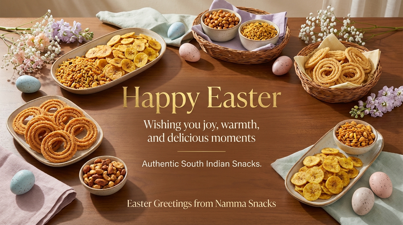 Easter is a time for togetherness, joy, and fresh beginnings.
At Namma Snacks, we celebrate these moments by bringing the authentic taste of South Indian snacks to families, friends, and food lovers who enjoy tradition, quality, and memorable flavours.
Our passion is to share authentic Indian snacks, warm experiences, and the comfort of familiar tastes in every bite.
This Easter, we wish you joy, happiness, and delicious moments shared with the people who matter most.
Happy Easter from Namma Snacks.
#HappyEaster #NammaSnacks #SouthIndianSnacks #IndianSnacks #aswinssweets #AuthenticFlavours #TasteOfHome #FoodBrand #SnackLovers #IndianFood #FestiveGreetings #FoodBusiness #PremiumSnacks #TraditionalSnacks #EasterGreetings #DeliciousMoments