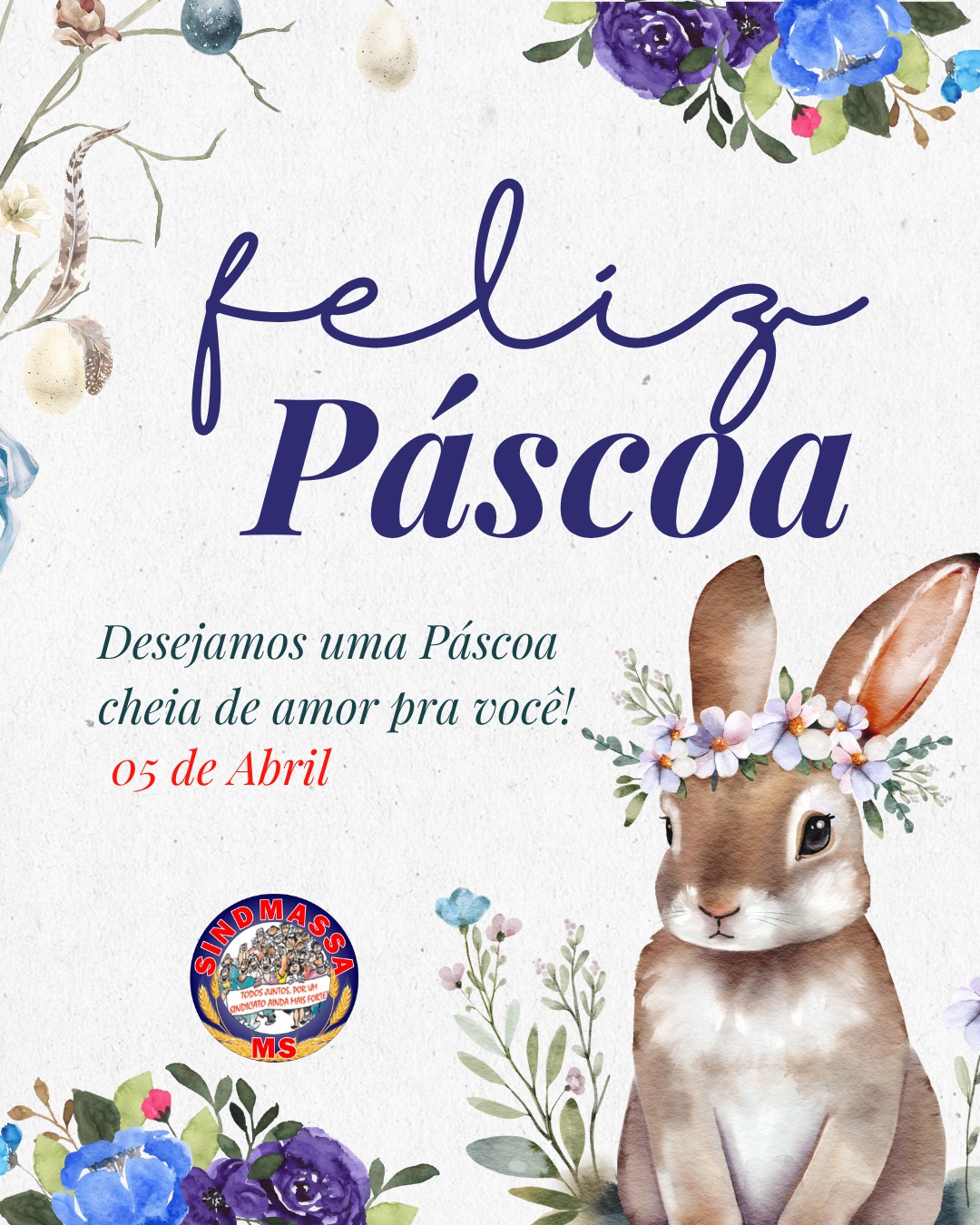 Feliz Páscoa! Um tempo de renovação, esperança e novos começos ✨🐰
Que esta data especial encha os corações de paz, amor e união. A Páscoa nos lembra que sempre é possível recomeçar, fortalecer laços e acreditar em dias melhores. 💛🙏
O SINDMASSA deseja a todos os trabalhadores e suas famílias uma Páscoa repleta de alegria, harmonia e muita esperança!
Seguimos juntos, valorizando cada trabalhador e construindo um futuro mais justo e humano. 🤝🌿
#FelizPáscoa #Páscoa2026 #Renovação #Esperança #União #SINDMASSA #TrabalhadoresUnidos #CampoGrandeMS #MatoGrossoDoSul #Amor #Recomeço 🐣💙