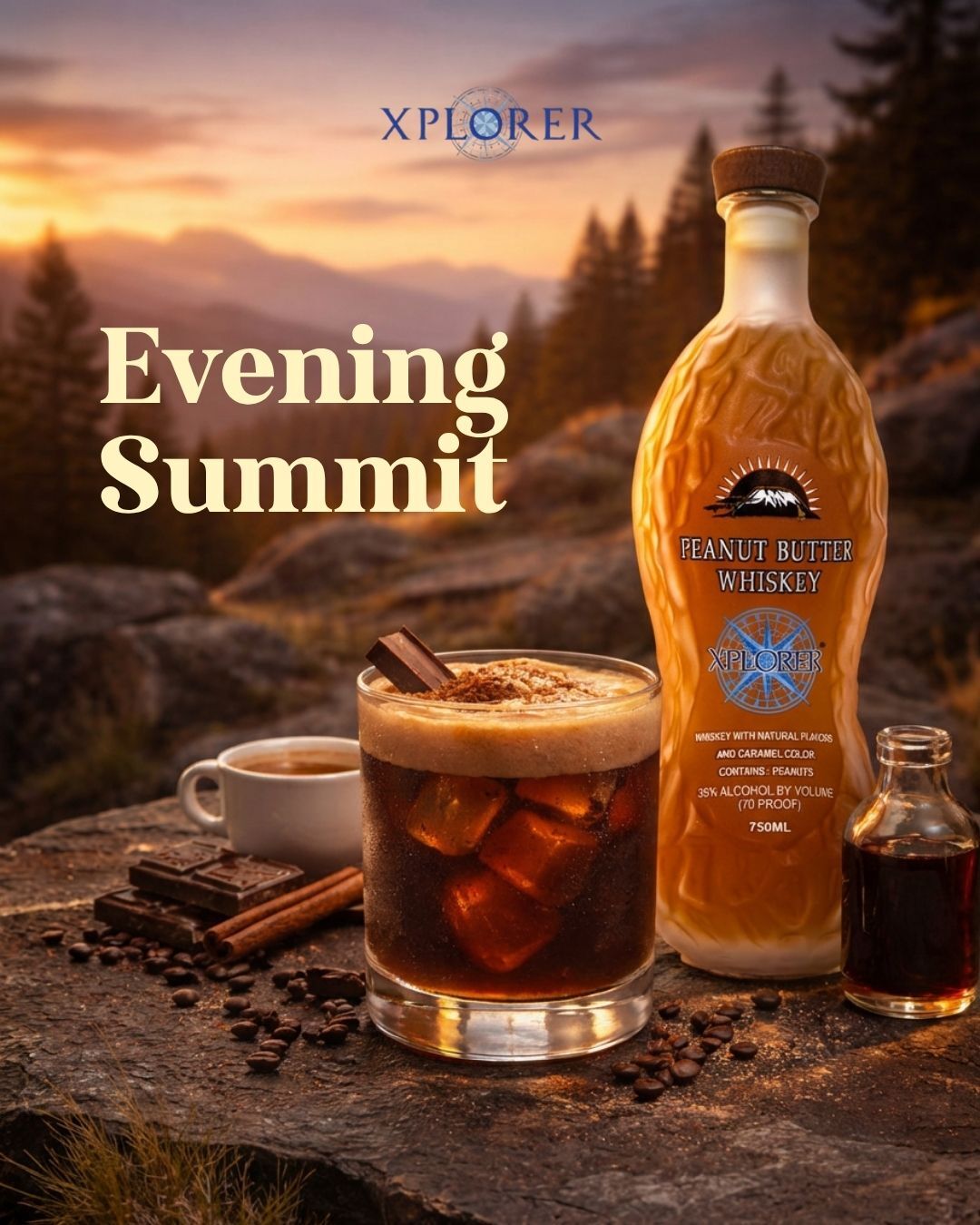 Bold espresso and chocolate balanced with smooth peanut butter whiskey.
#XplorerSpirits #PeanutButterWhiskey #ChocolateEspresso #NuttyNotes #CraftCocktails