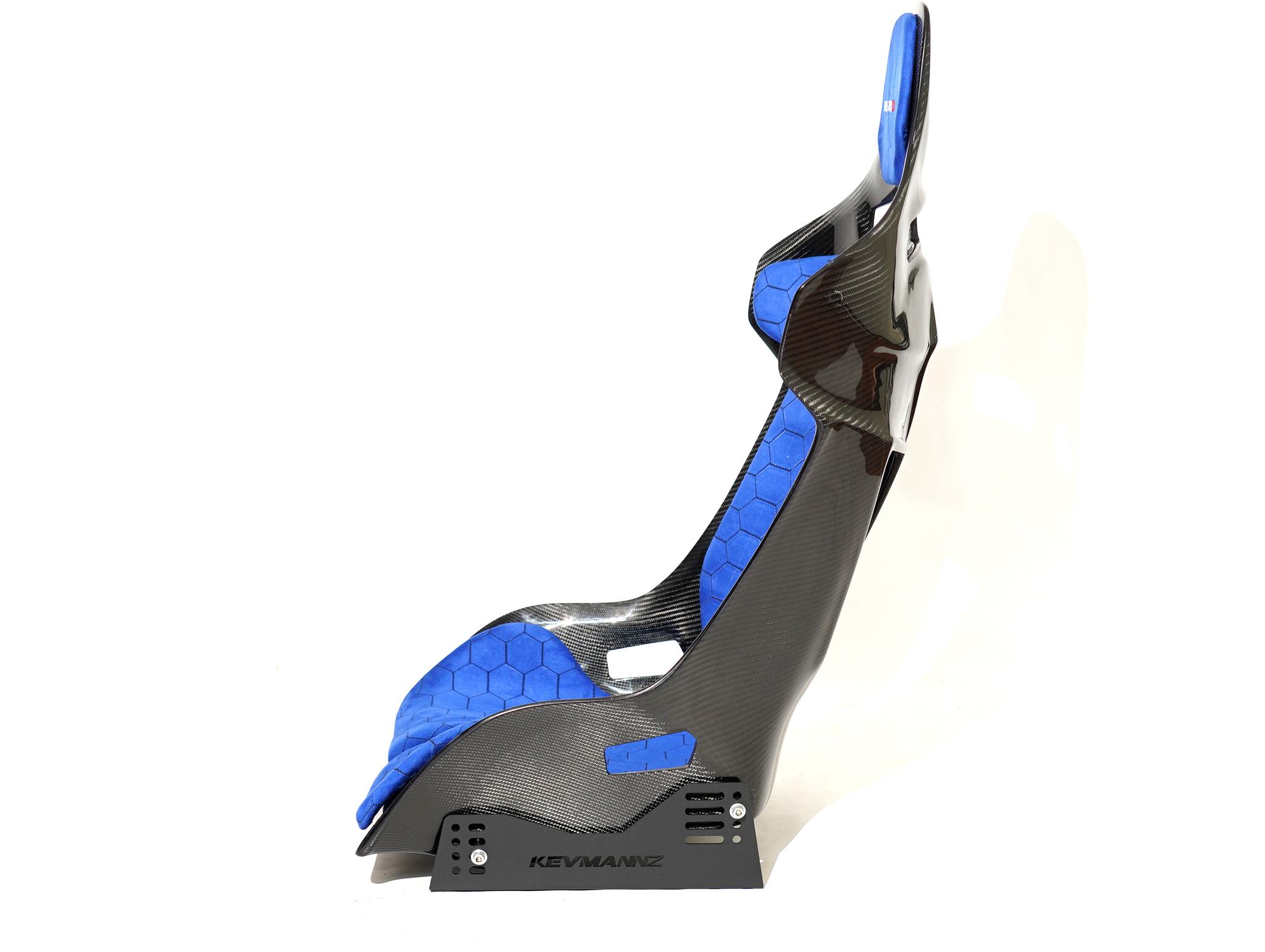 CF Seat GT-Max with blue Alcantara padding and black honeycomb stitching pattern + NISMO logo on headrest padding, this seat is made for Fairlady 370z.