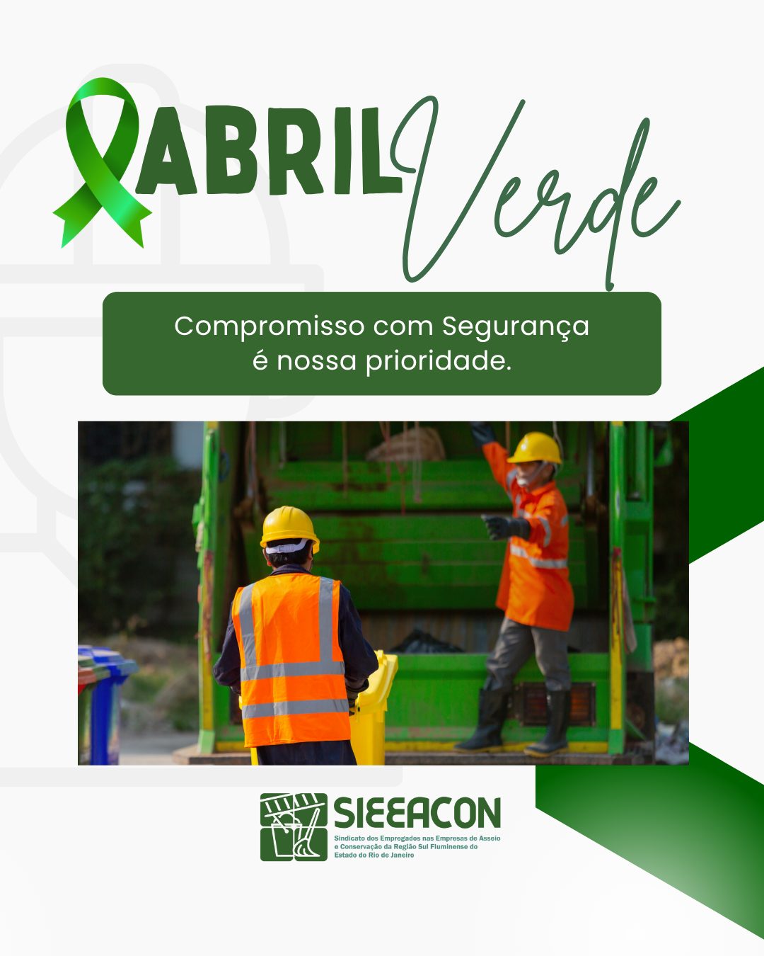 💚 Abril Verde chegou, e com ele um lembrete essencial: sua segurança vem em primeiro lugar!
No dia a dia da limpeza urbana e conservação, cada detalhe importa. O uso correto dos EPIs, a atenção aos procedimentos e o cuidado coletivo salvam vidas. Segurança não é opção é compromisso!
O SIEEACON está ao seu lado, lutando por condições dignas, orientação e proteção para todos os trabalhadores. Juntos, construímos um ambiente mais seguro e humano! 🤝
Se cuide. Valorize sua vida. Segurança sempre! 💪
#AbrilVerde #SegurançaNoTrabalho #SIEEACON