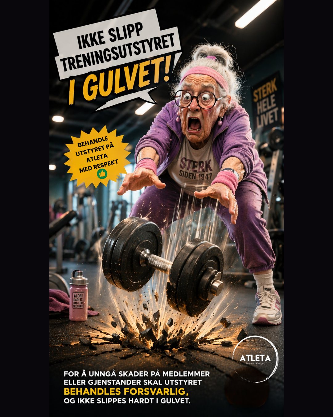 💪 Ta vare på utstyret – det gjør treningen tryggere for alle!
Vi vet at uhell kan skje – vekter kan glippe 😅
Men å slippe ting hardt med vilje? Det gjør vi ikke ❌
Vis respekt for manualer, maskiner og gulv, så blir treningsøkten trygg, hyggelig og morsom for alle – uansett alder! 😎
▪️
▪️
▪️
--------------------
#atletatreningoghelse #surnadal #treningsglede #nordmøre #trøndelag #rindal #trollheimsporten #visitsurnadal #folkehelse #mentalhelse #aktivhverdag #treningforalle #hverdagssterk