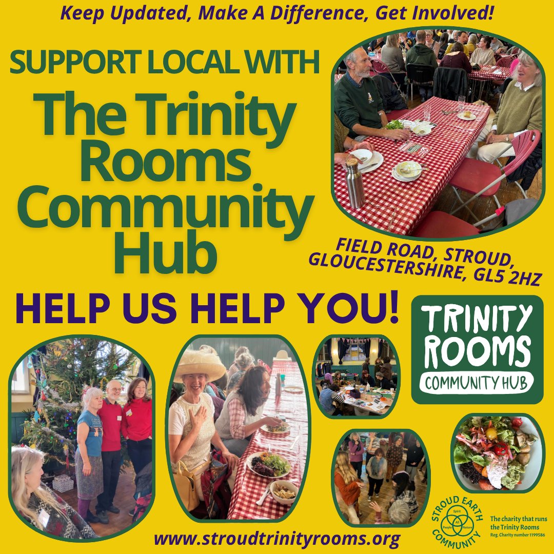 With so many ways to get involved with supporting all we do, here are just some ways you can help our Trinity Rooms Community Hub grow and thrive.
💰 Making one off or recurring monetary donations in person at our hub, on our website, or by joining our membership scheme.
☕ Visiting our community cafes and eco repair days, attending fundraisers for us, coming to events at our hub, and hiring out our spaces for your own needs.
🥕 Donating unopened, unused, and in-date produce/essentials to our cafe and pantry.
🫂 Become a part of our awesome volunteer team (many various roles and opportunities).
💻 Following our Trinity Rooms on Facebook and Instagram, and sharing our posts (as well as tagging us in your own).
📣 Get in touch with your feedback, thoughts, and messages. Leave us comments on our socials. Send us any quotes, images/video, and reviews.
💌 Visiting our website, listening to our podcasts, reading our blogs, and subscribing to our newsletter.
📱 Help spread the word of all we do. Talk about what we offer, invite friends, family, neighbours, colleagues to visit, and share all our various content and updates with others.
However you get involved, your support makes such a difference, and we gratefully thank you! 🙏 🙌 💪
www.stroudtrinityrooms.org
#Stroud #MakeADifference #Connect #Fundraiser #Volunteering #Chalford #Painswick #charity #Ebley #People #Amberley #Nailsworth #DonationsNeeded #Minchenhampton #Heartwarming #SupportLocal #Community #Gloucestershire