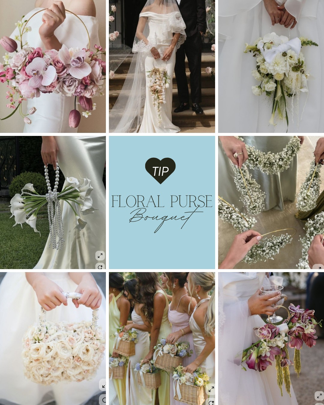 Wedding Tip 💍
Looking for something a little different? Floral purse bouquets are a stunning alternative to the traditional bouquet - stylish, unique, and totally on trend 💐
Would you try this look on your wedding day? ✨