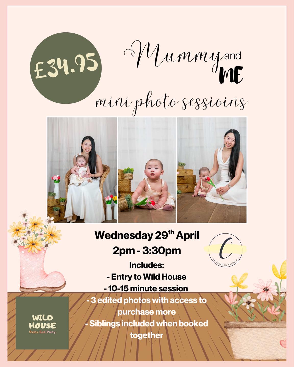 🌸 Mummy & Me Spring Minis 🌸
We’re so excited to be hosting these gorgeous spring mini sessions at Wild House 🤍
Join us on April 29th | 2:00–3:30pm for a relaxed, beautiful photoshoot with Captured by Claridge – a local family photographer known for capturing those natural, heartfelt moments 📸 
Think soft spring styling, cuddles with your little ones, and photos you’ll treasure forever 🌿✨
✨ Perfect for mums & little ones
✨ Calm, child-friendly setting
✨ Limited slots available
These will go quickly…
👉 Book your slot here:
https://shop.beyonk.com/5azku1e7/experiences/y6jqvh4s
Make some memories this spring 🤍
#MummyAndMe #SpringMiniSessions #WildHousePlayCafe #HampshireMums #FamilyPhotos #CaptureTheMoment #SpringMemories #AltonMums