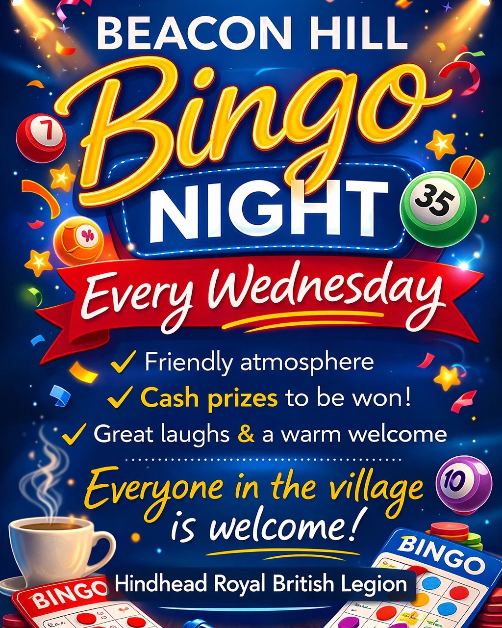 Eyes down… Bingo Night is tomorrow!
Beacon Hill Bingo is back, and there’s still time to join us.
🗓 Wednesday
⏰ From 7.30pm
📍 Hindhead Royal British Legion Club
Whether you’re a regular or a first-timer, come along for a relaxed, friendly night with plenty of laughs.
Two little ducks… quack quack!
Legs eleven!
House…!
You’ve got to be in it to win it
Eyes down at 7.30pm, see you tomorrow! Over 18's only!
#hindheadrbl #hindhead #beaconhill #bingo