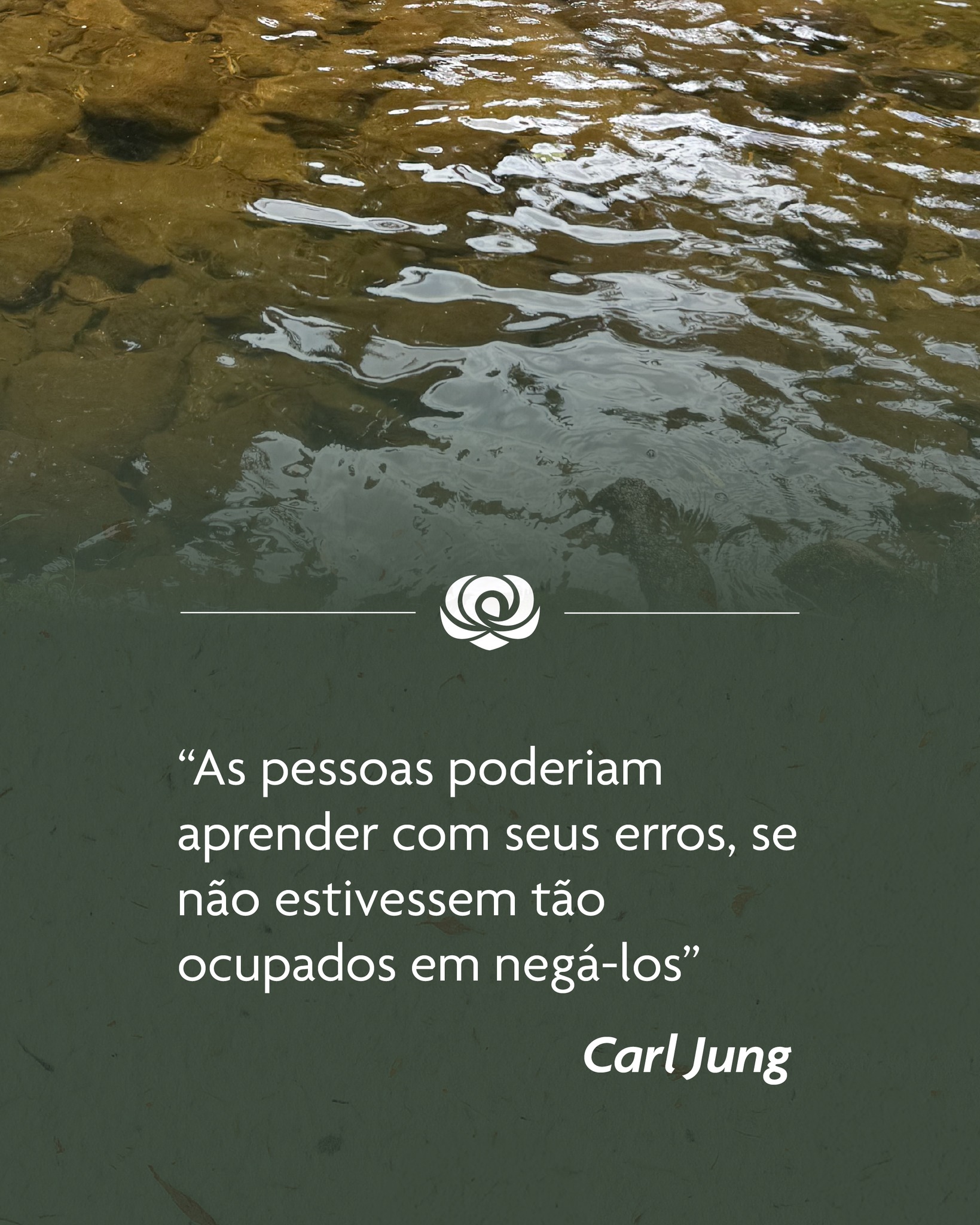 As pessoas poderiam aprender com seus erros, se não estivessem tão ocupadas em negá-los." - Carl Jung 🌿
Negar os erros é negar o aprendizado. Jung nos lembra que a verdadeira transformação começa quando olhamos para nossas falhas com honestidade e as usamos como professores no caminho do autoconhecimento. ✨
💭 O que seus erros já te ensinaram?
