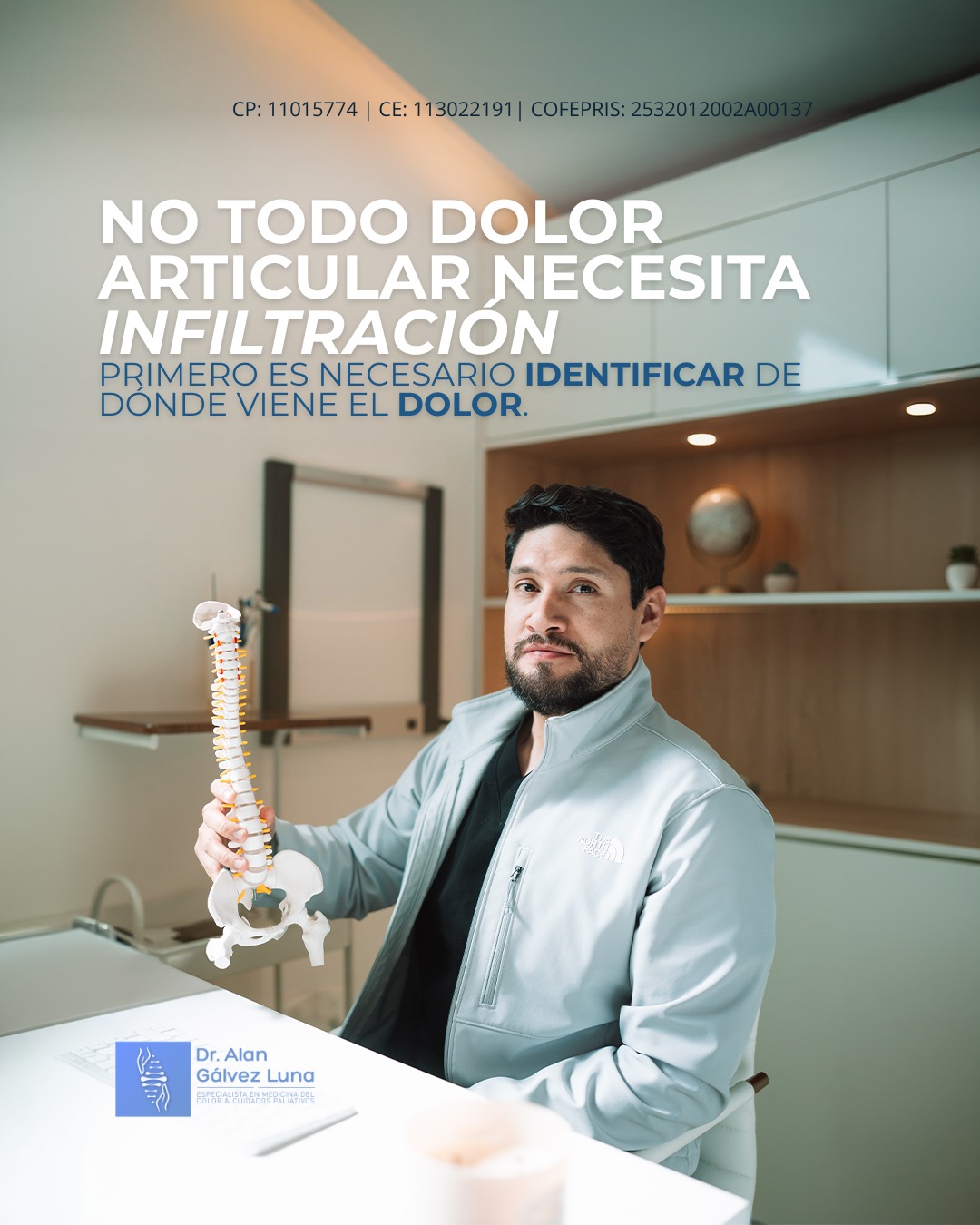 Las infiltraciones no son la primera opción para todos los dolores articulares. Se utilizan cuando el dolor persiste, limita el movimiento y otras medidas no han sido suficientes.
💉 Identificar correctamente el origen del dolor es clave para decidir si un paciente es candidato.
Dr. Alan Valente Gálvez Luna
⚕️Especialista en Medicina del Dolor y Algología
📍 Plaza Cititower, Guadalajara, Jalisco
📍 Cráter 10, Guadalupe, Zacatecas
📍 Hospital San Antonio del lago de Chapala, Jalisco
Reserva tu cita →
📞 Guadalajara: 33 4675 6141
📞 Chapala: 33 4675 6141
📞 Zacatecas: 492 264 8689
UNIVERSIDAD AUTÓNOMA DE GUADALAJARA| UAG
CP: 11015774| CE: 13022191| COFEPRIS Santa Fe: 2532012002A00137
COFEPRIS GDL Instituto ION: 2514102002A00839