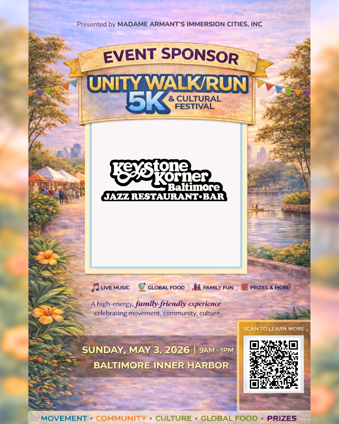 ✨ Sponsor Spotlight: KEYSTONE KORNER BALTIMOREJAZZ RESTAURANT & BAR ✨
We’re proud to have KEYSTONE KORNER BALTIMOREJAZZ RESTAURANT & BAR as an official Event Sponsor for the Unity Walk/Run 5K & Cultural Festival!
KEYSTONE KORNER BALTIMOREJAZZ RESTAURANT & BAR is a premier jazz restaurant and bar located at 1350 Lancaster Street in Baltimore, Maryland. Blending world-class live jazz with fine dining, it revives the legacy of the original Keystone Korner club in San Francisco. The venue serves as a cultural anchor for Baltimore’s Harbor East, combining performance and cuisine under one roof.
Because of their support, we’re able to bring together a day of movement, culture, and community here in Baltimore.
📍 Inner Harbor, Baltimore
📅 Sunday, May 3, 2026
⏰ 9AM – 1PM
Show them some love!
@keystonekorner
#UnityWalk #ImmersionCities #SponsorSpotlight #BaltimoreEvents #CommunityMatters #SupportLocal #CulturalFestival