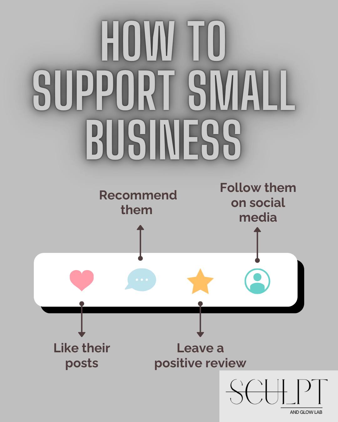 🌟Supporting a small business makes a huge difference!🌟
If you love what we do at @sculptandglowlab, here are a few simple ways you can support us and other small businesses:
💜Like our posts
💬Recommend our business
⭐Leave a positive review
📲Follow us on social media
Every like, comment, and share helps our small business grow and reach more amazing people like you. Your support really does mean the world to us! 🫶
.
#smallbusiness #supportsmallbusiness #smallbusinesslove #bodysculptingspecialistperth #fatcavitationperth #rfskintighteningperth #fatfreezingperth #plasmafibroblastperth #emsculptperth #nurseledclinic #sculptandglowlab