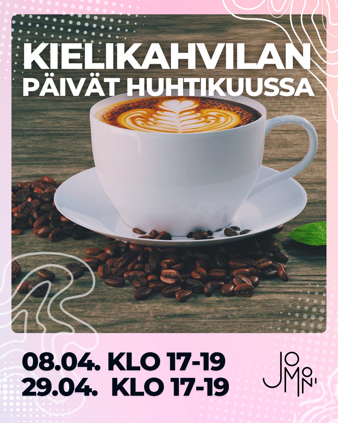 🇬🇧 In English below
Tervetuloa harjoittelemaan suomea rennossa ja ystävällisessä ilmapiirissä! 🇫🇮
📍 Torikatu 9A, 2. krs
🕔 17:00–19:00
📅 Päivämäärät:
8.4.
29.4.
6.5.
27.5.
3.6.
10.6.
Avoin kaikille, maksuton toiminta. Tule mukaan juttelemaan ja tutustumaan uusiin ihmisiin! ☕✨
Join us to practice Finnish in a relaxed and friendly atmosphere! 🇫🇮
📍 Torikatu 9A, 2nd floor
🕔 5:00–7:00 PM
📅 Dates:
April 8
April 29
May 6
May 27
June 3
June 10
Open for everyone, free of charge. Welcome to join the conversation! ☕✨
#kielikahvila #languagecafe #suomenkieli #integration #joensuu #pohjoiskarjala #jomoni
4 vk