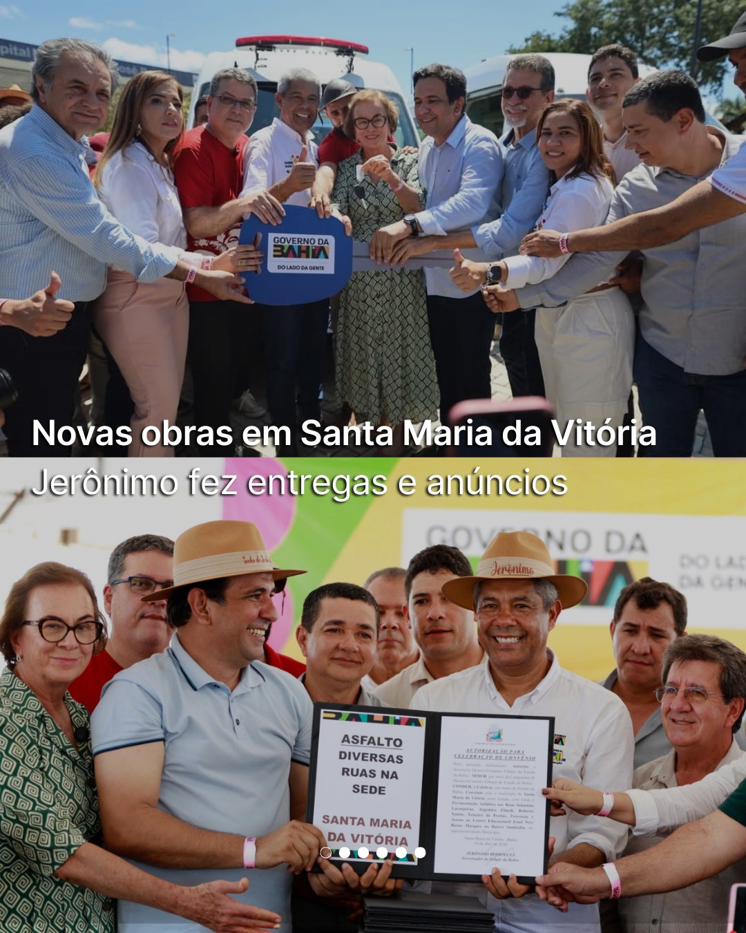 📍 Além das entregas realizadas em Santa Maria da Vitória, a agenda com o governador Jerônimo Rodrigues também trouxe novos anúncios importantes para o município e para a região.
🤝 Obrigada, governador Jerônimo, pela parceria e pelo compromisso com o povo de Santa Maria da Vitória e de toda a região Oeste.
🏠 Foi autorizada a construção de 110 unidades habitacionais pelo Programa Minha Casa Minha Vida, na sede e nos povoados de Montevidinha, Inhaúmas e Açudina.
🧠 Também foi autorizado o processo licitatório para a construção do Centro de Atenção Psicossocial (CAPS), fortalecendo o cuidado com a saúde mental da nossa gente.
🛣️ Entre as novas ações anunciadas, estão a pavimentação no bairro Sambaíba e a drenagem com asfalto no Parque de Exposições.
🚴 Outra importante autorização foi para a construção de ciclovia na BA-172, no trecho entre Santa Maria da Vitória e Cuscuzeiro.
🚜 Também foram autorizadas obras de pavimentação em TSD no acesso a Montevidinha e no entroncamento da BA-172, entre Santa Maria da Vitória e o Trevo Água Quente, indicação 27181/2024, do Mandato da Gente.
🌳 E ainda foi autorizada a construção de uma praça no bairro Malvão, ampliando os espaços de convivência e lazer para a comunidade.
✨ Seguimos acompanhando de perto cada passo, porque anúncio com compromisso e trabalho vira conquista para o nosso povo.
📸 Vanessa Cardoso; Feijão Almeida / SecomGovBA e Edimário Duplat / Ascom Saúde GovBA.