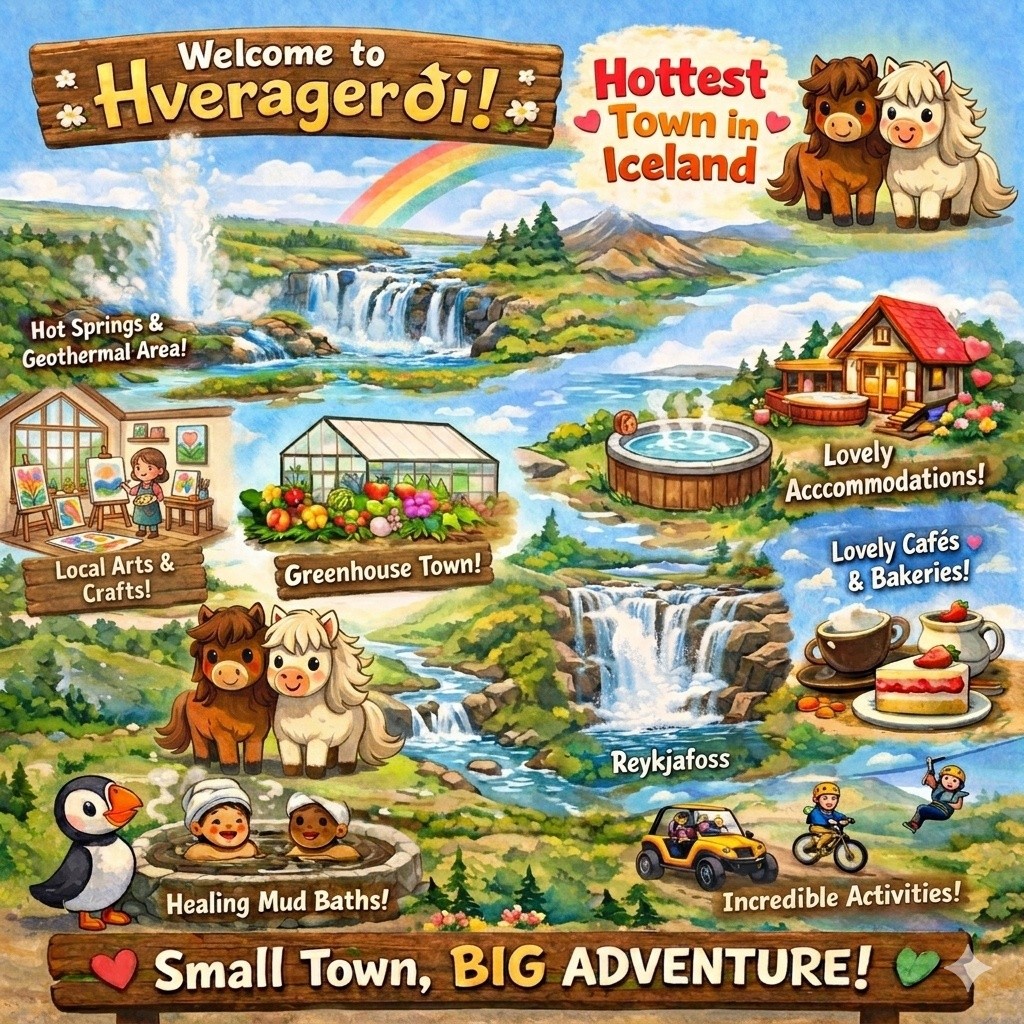𝗦𝗺𝗮𝗹𝗹 𝘁𝗼𝘄𝗻, 𝗕𝗜𝗚 𝗮𝗱𝘃𝗲𝗻𝘁𝘂𝗿𝗲! 🇮🇸✨
Hveragerði is so much more than just greenhouses and geysers, it’s a vibrant hub for local artists, incredible hiking, and the ultimate mud bath relaxation. 🌋🎨
🏔️ Your Perfect South Iceland Home Base
Planning your Iceland adventure? Look no further than Hveragerði, the "Hottest Town in Iceland." Not only is the town packed with geothermal wonders and cozy cafes, but it’s also the perfect strategic base to park yourself and take day tours to all the iconic southern sights!
📍Visit the Information Center!
Right in the heart of town, you’ll find our wonderful Information Center. It’s your one-stop shop for a stress-free trip:
Expert Knowledge:
Meet our friendly staff who know every hidden gem in the area.
Booking Office:
Need to book a glacier hike, horse riding tour, or lagoon dip? We can book your tours for you on the spot at no extra cost!
Resources & souvenirs:
Grab maps, local tips, souvenirs, and everything you need to kick off your journey.
Experience the best of both worlds:
Spend your mornings exploring Reykjafoss or the local art & craft studios, and your afternoons heading out on epic day tours. 🗺️🐴♨️
Who’s adding the "Hottest Town in Iceland" to their bucket list? 👇
#Hveragerdi #VisitIceland #SouthIceland #TravelTips #IcelandTravelHub #HottestTownInIceland #IcelandDayTours #TravelGram #Iceland
