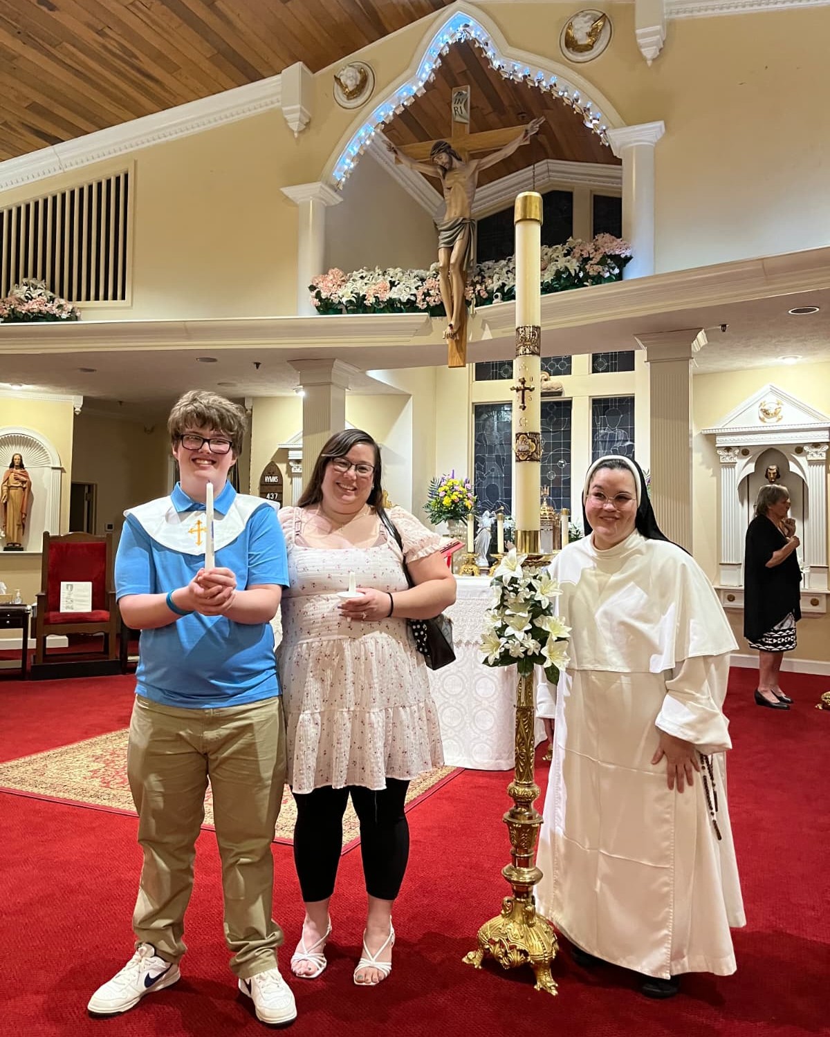 Sr Catherine had the great joy this Easter of witnessing her sister and nephew be received into full communion with the Catholic Church! God is so good, and we as a community are overjoyed! Please do keep them in your prayers as they go forward in their lives as Catholics; that their faith, hope, and charity may continue to deepen and strengthen every day.