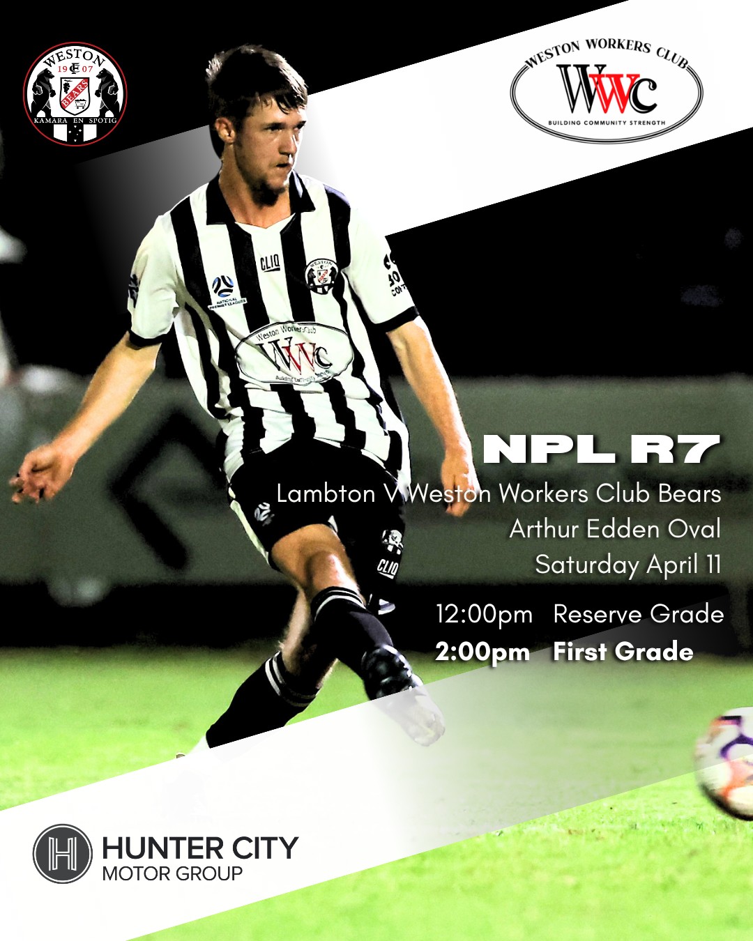 R7 | NPL
The @westonworkers Bears hit the road this Saturday for their R7 @nplnnswf clash with the Jaffas.
⚫Lambton V Bears
⚪Saturday | Arthur Edden Oval
⚫12:00pm Reserve grade
⚪2:00pm First Grade
@westonworkers @huntercitymotorgroup
#coyb
@nplnnswf 📸