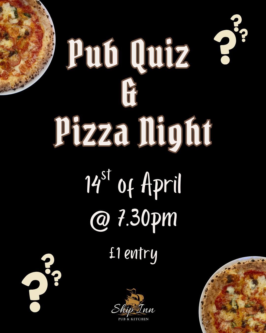 Come along to our Quiz & Pizza Night on 14th of April!
Bring your quiz brains, enjoy the laughs, and tuck into freshly baked Neapolitan-style pizza.
7:30pm Start
Pizza available 6-8:30pm
Please get in earlier to grab a drink and get settled in just in time for our quiz master to take the stage.
£1 Entry, booking required as spaces fill up very fast! Cash Prizes Guaranteed 🌟
Book now:
https://www.shipinn-aldborough.co.uk/