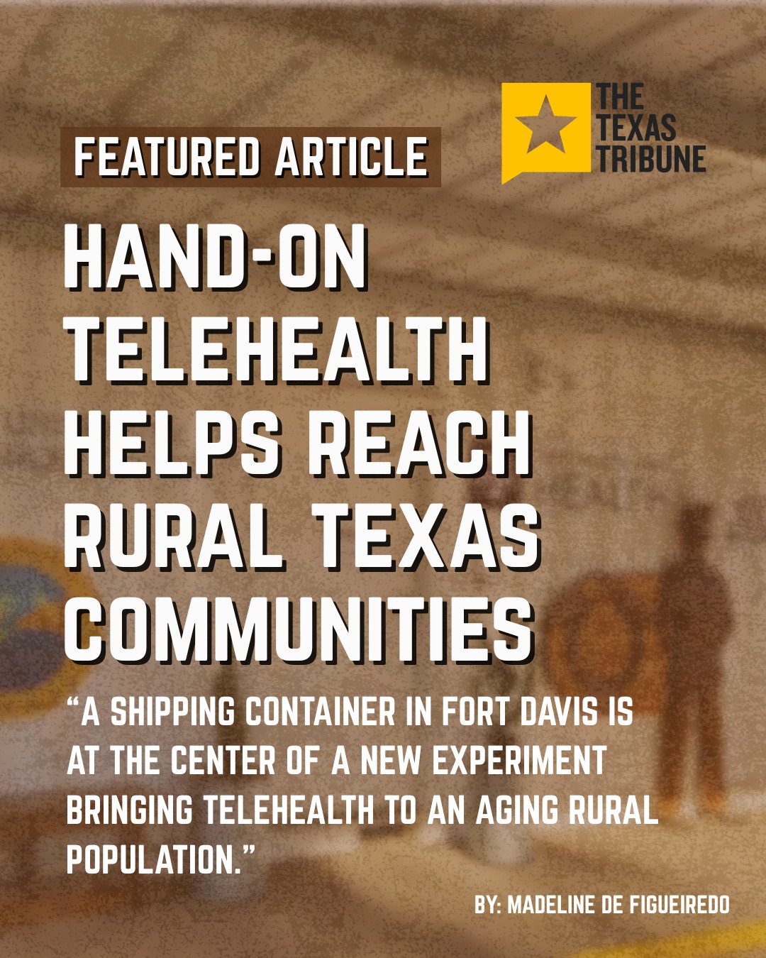 “Since opening in October 2025, the Davis Mountain Clinic has added something many rural telehealth programs lack: a physical place with reliable connectivity and a local registered nurse, Carol Brewer, who can take vital signs, perform physical exams, and guide patients through virtual visits with providers who may be hundreds of miles away…
Brewer’s hands-on approach highlights how telehealth can be tailored to the realities of an older, rural population, where technology alone isn’t enough, and personal guidance can make the difference between care received and care missed.”
https://www.texastribune.org/2026/04/02/telehealth-rural-texas-fort-davis/
