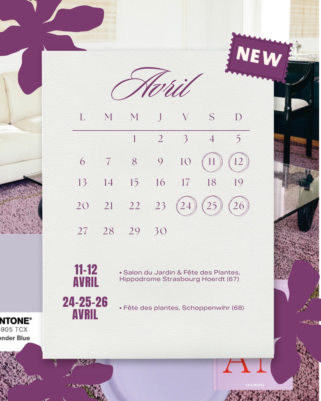 🌸 SAVE THE DATES 🌸
Voici le programme d'avril pour retrouver Fine Fleur lors des événements auxquels nous participons :
🌸 11-12 avril
Venez découvrir le marché aux plantes avec ses producteurs de plantes, fleurs, bulbes, plantes d’intérieur. Une belle manière de préparer et faire entrer le printemps chez soi.
📍 Hippodrome de Hoerdt Strasbourg (67)
🎟️ Entrée : 5 €
🌸 24, 25 et 26 avril
À l’occasion de la fête des plantes de printemps, venez nous rencontrer au parc de Schoppenwihr et tester notre mythique carrot cake !
📍 Bennwihr (68)
🎟️ Entrée : 8 €
À très vite,
L’équipe Fine Fleur 💫