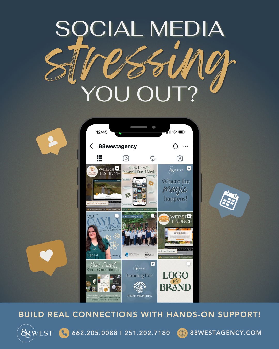 You’re wearing a million hats. Our team is here to support you so you can focus on what you love the most. 🤍
Reach out to learn how we can help you!
📞 662.205.0088 | 251.202.7180
💻 88westagency.com
-
#88West #88WestAgency #NorthMS #ALGulfCoast #MSGulfCoast #TupeloMS #GulfShoresAL #HuntsvilleAL #BrandAgency #SoutheastBusiness #OrganicSocials #SocialMediaManagement #NonprofitBrand #BrandAgency #SoutheastMarketing #SocialMediaMarketing