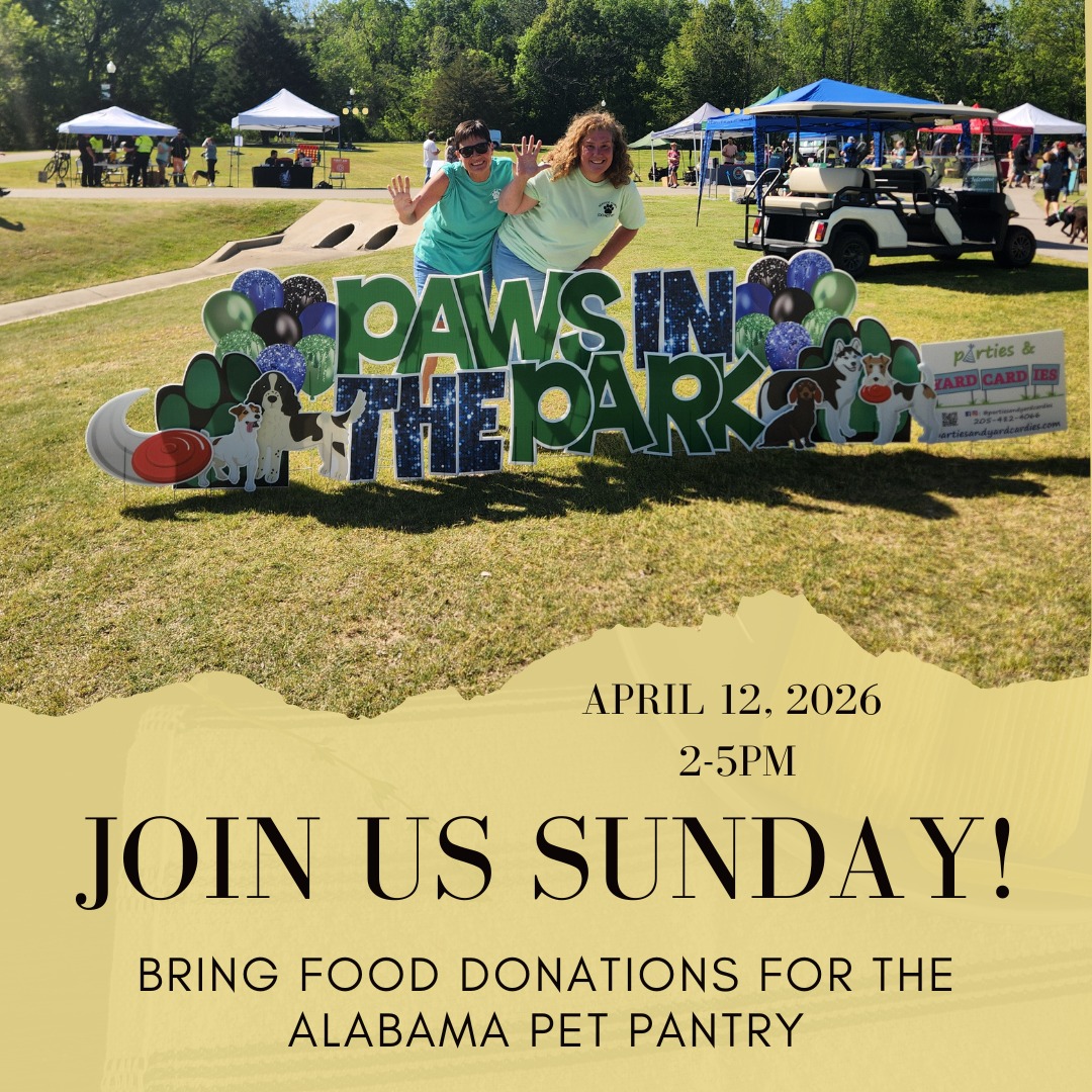 🐾 Reminder for Paws in the Park – Pelham! 🐾
Don’t forget to stop by the Alabama Pet Pantry table while you’re there! We’re asking everyone to please bring:
🐶 Dog food (16–30 lb bags preferred)
🐱 Cat food (any size bag is appreciated)
Your donations help feed pets in need right here in our community. Every bag makes a difference!
For more information, visit: https://www.alabamapetpantry.com/
Thank you for your support—we can’t wait to see you there! ❤️
#PawsInThePark #PelhamAL #AlabamaPetPantry #PetFoodDrive #SupportLocalPets #CommunitySupport #AnimalLovers #GiveBack #PetsInNeed #DogFoodDrive #CatFoodDrive