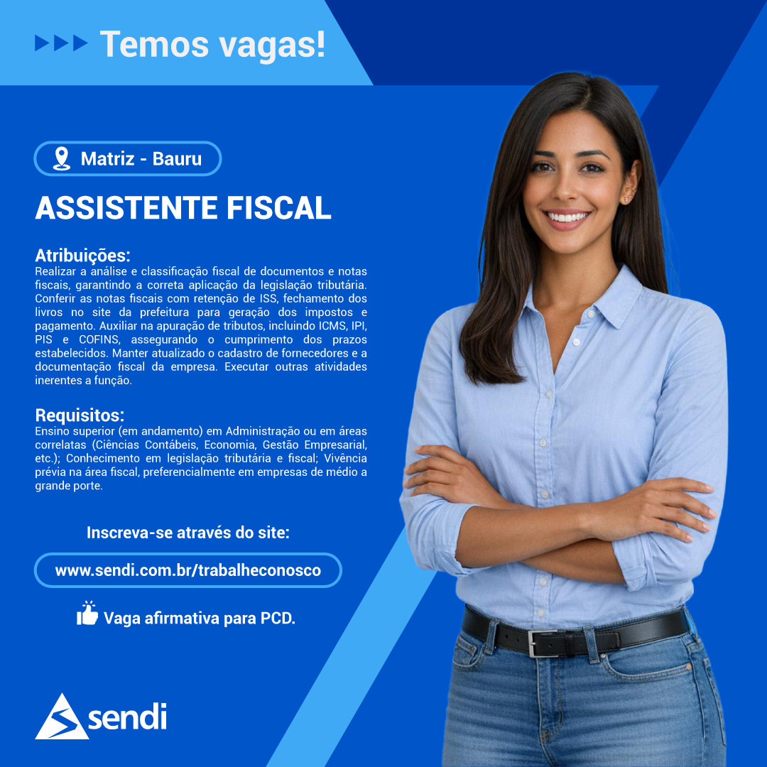 O Grupo Sendi está com oportunidade para a vaga de ✅ Assistente Fiscal.
➡ Acesse: https://www.sendi.com.br/trabalheconosco (link da bio) e faça o seu cadastro em nosso Portal de Talentos.
👍 Todas as vagas são afirmativas para PCDs.
#vaga #oportunidade #bauru #projetistacivil