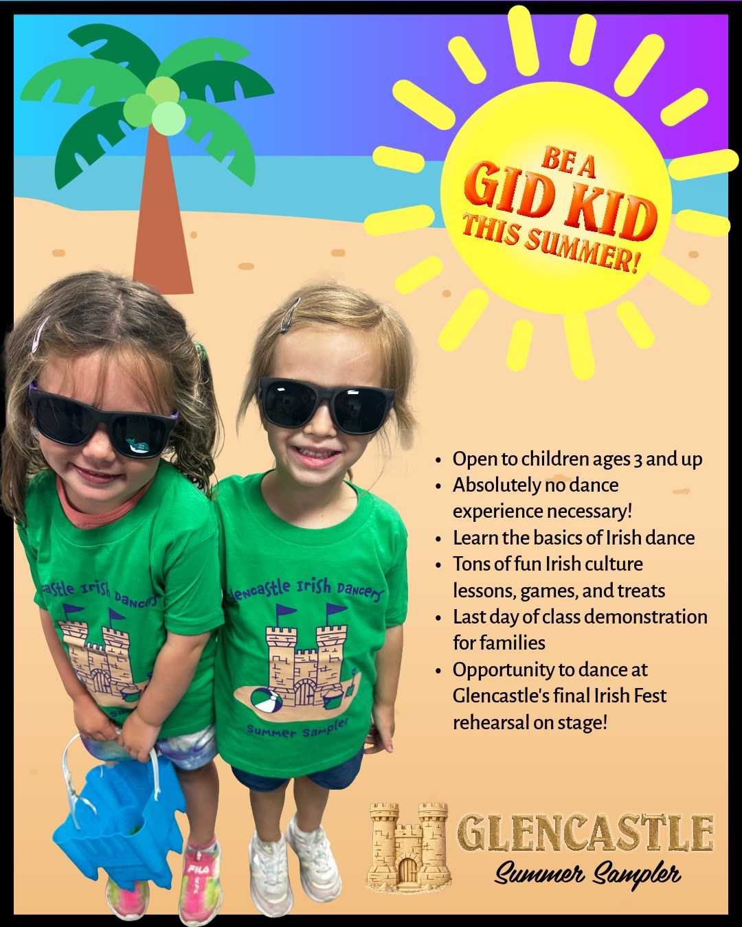 ☘️ Still looking for a fun activity this summer for your child? Our Glencastle Summer Sampler is filling fast!
Classes will take place Monday, July 20 through Wednesday, July 22. Our 3–5 year old class is almost FULL! Now is the time to grab one of the last spots before they’re gone!
Our Summer Sampler is a fun and welcoming introduction to Irish dance, where kids can try new steps, learn a bit of Irish culture, get creative with a craft, and enjoy a sweet treat at the end.
No experience needed and no special shoes required. Our instructors love sharing the art form of Irish dance and creating a positive, encouraging environment from the very first class.
It’s a great way for children to build confidence, make new friends, and try something fun this summer.
🔗 www.glencastleirishdancers.com/summersampler
#GIDPride💜💚 #GlencastleFamily #GlencastleIrishDancers