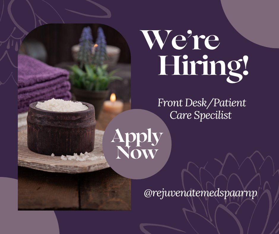 ✨ We’re Hiring: Front Desk / Patient Care Specialist ✨
Rejuvenate Med Spa is looking for a friendly, organized, and motivated Front Desk / Patient Care Specialist to join our team!
This role is so much more than answering phones — you are the first impression of our spa. You’ll be the warm welcome that greets every client as they walk in and the final touchpoint as they check out. Creating an exceptional experience from start to finish is key!
💼 What You’ll Do:�• Greet and check in clients with a welcoming, polished presence�• Check out clients and assist with rebooking appointments�• Support retail skincare sales and educate clients on products�• Answer phones, manage scheduling, and maintain front desk flow�• Help create a positive, elevated client experience every day
⏰ Schedule:�
• Tuesday & Thursday: 8:30 AM – 5:00 PM�
• Wednesday: 10:30 AM – 7:00 PM�
• Friday: 8:30 AM – 4:00 PM�
• Saturday: 8:30 AM – 1:00 PM
💰 Compensation & Perks:�
• $18–$20/hour (based on experience)�
• PTO�
• Discounted services + products
✨ If you love skincare, enjoy connecting with people, and thrive in a fast-paced, client-focused environment — we’d love to meet you!
📩 Send your resume to: rejuvenatemedspanp@gmail.com
�Or tag someone who would be perfect for this role!
#NowHiring #MedSpaJobs #FrontDesk #PatientCare #JoinOurTeam #RejuvenateMedSpa