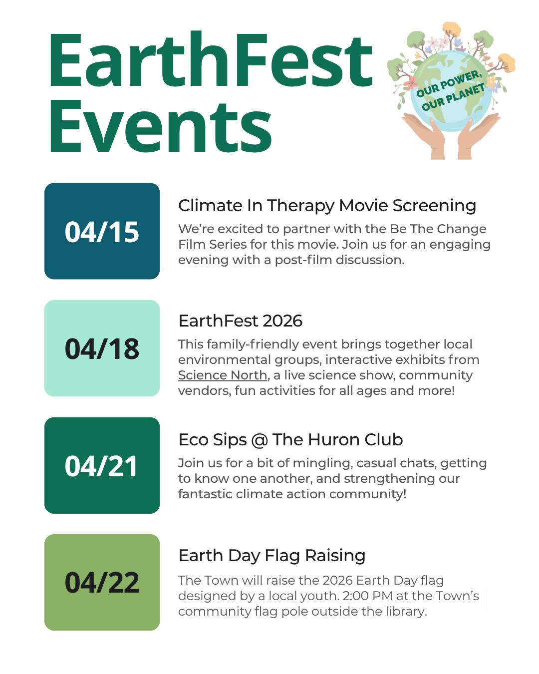 4 events. 1 goal. 🌎Join us this April for a series of EarthFest events designed to inspire action, spark conversation, and bring our community together. 💚 Which one will we see you at? @watershedtrust @townofcollingwood
#earthfest #earthfest2026 #earthday #earthday2026 #bethechange #ourpowerourplanet