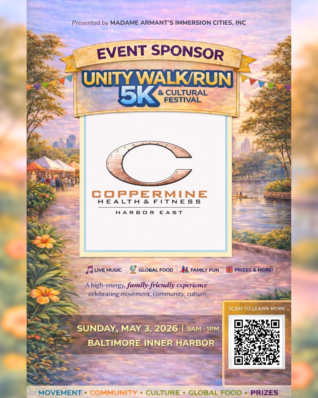 ✨ Sponsor Spotlight: COPPERMINE HEALTH & FITNESS✨
We are proud to have COPPERMINE HEALTH & FITNESS in Baltimore Harbor East as an official Event Sponsor for the Unity Walk/Run 5K & Cultural Festival!
COPPERMINE HEALTH & FITNESS is a luxury fitness and wellness club located in Baltimore’s Harbor East neighborhood. It is part of the Coppermine family of sports and fitness facilities. It occupies the former site of the Maryland Athletic Club, offering a modernized, full-service environment for health, aquatics, and lifestyle programs.
Because of their support, we’re able to bring together a day of movement, culture, and community here in Baltimore.
📍 Inner Harbor, Baltimore
📅 Sunday, May 3, 2026
⏰ 9AM – 1PM
Show them some love!
@coppermine_harboreast
#UnityWalk #ImmersionCities #SponsorSpotlight #BaltimoreEvents #CommunityMatters #SupportLocal #CulturalFestival