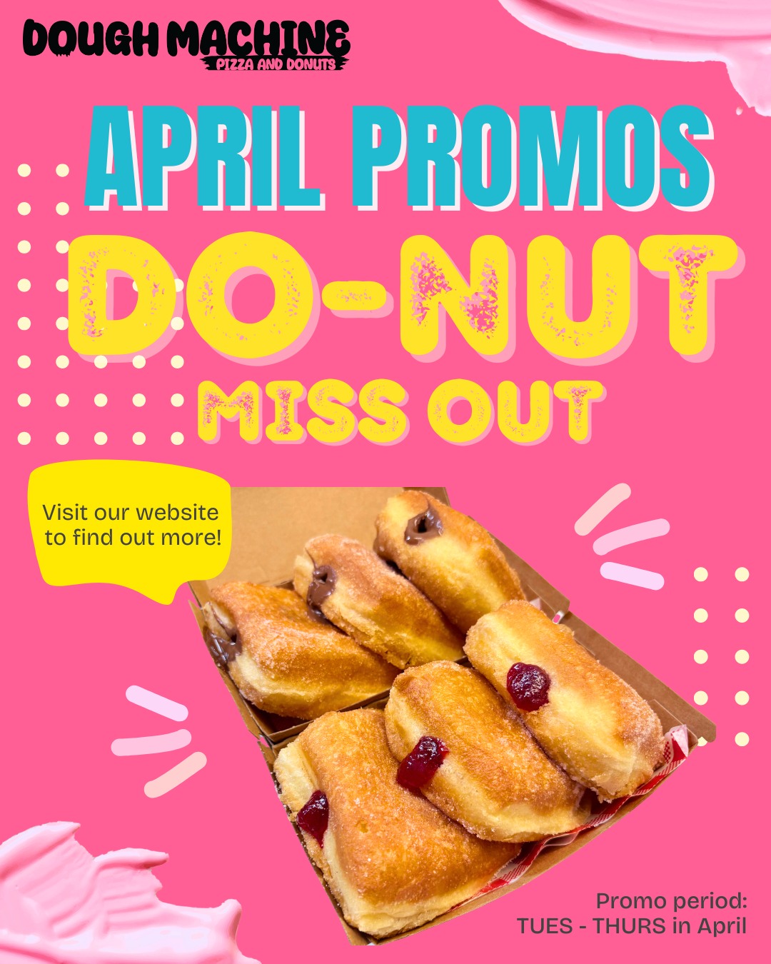 ๐ April promos are hereโฆ
Weโre switching things up this month โ youโll have to head to our website to see whatโs cooking ๐๐ฉ๐
๐ www.doughmachine.com.au/order
P.S. March specials were too good to endโฆ so theyโre here till end of April ๐
Donโt miss out!