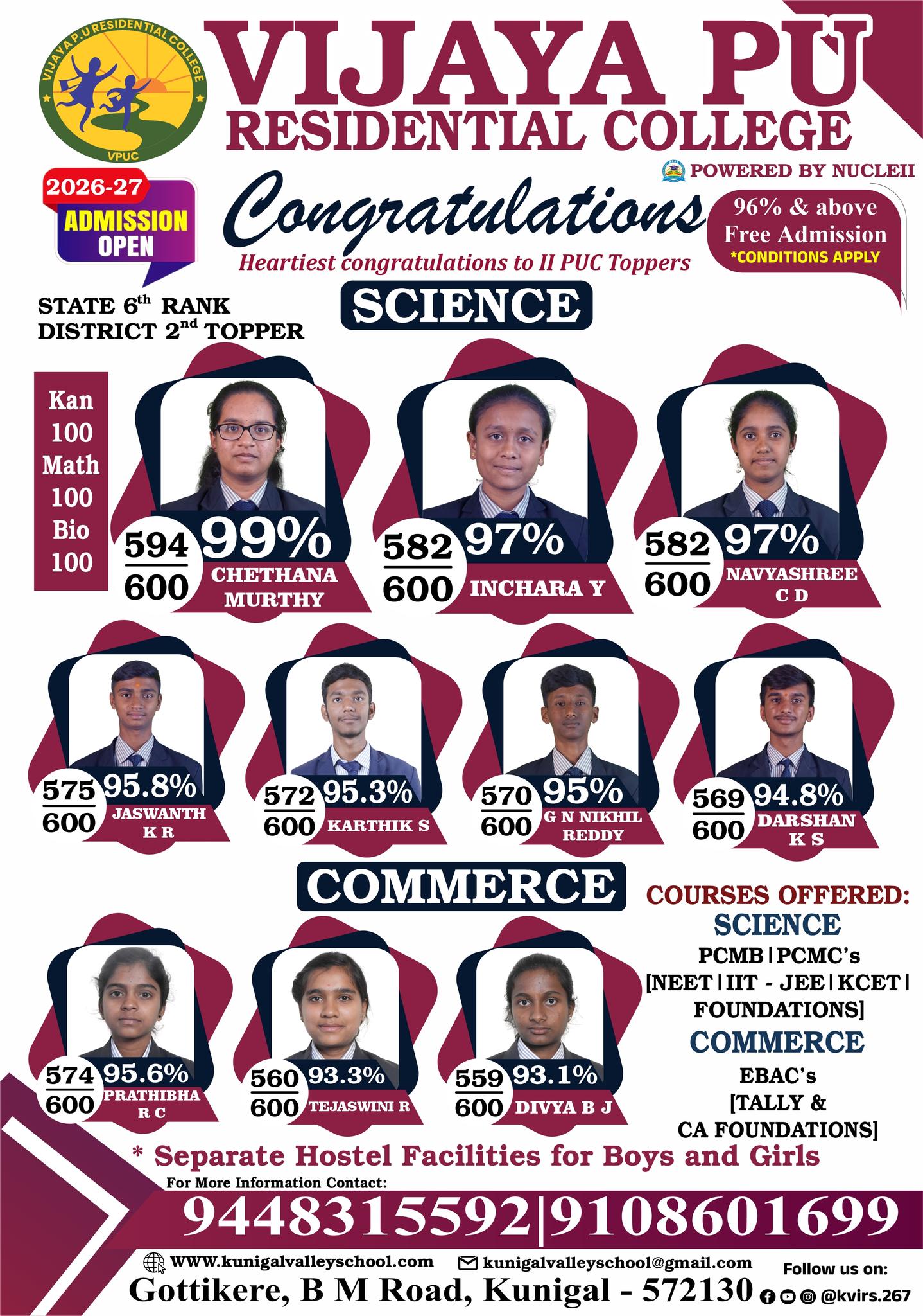 A proud celebration of talent, dedication, and achievement! ๐
Heartiest congratulations to our II PUC toppers for setting a new benchmark of success.
#IIPUC2026 #Toppers #SchoolPride #KVIRSFamily #VPUC #AcademicSuccess #BrightFuture #CongratulationsPost