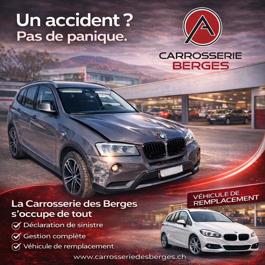 🚗💥 Un accident ? Pas de panique.
À la Carrosserie des Berges, on s’occupe de tout pour vous simplifier la vie :
✔️ Prise en charge complète du sinistre
✔️ Gestion des démarches administratives
✔️ Véhicule de remplacement immédiat
✔️ Réparation dans les règles de l’art
Votre voiture mérite le meilleur, et vous aussi.
📍 Passez nous voir ou contactez-nous
🌐 www.carrosseriedesberges.ch
Carrosserie des Berges — votre tranquillité, notre priorité.
#BergesSion #carrosserie #sion #auto #accident