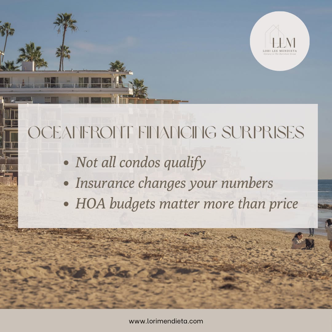Where buyers are most often surprised is that oceanfront condos are not financed the same way as a typical home.
In Myrtle Beach and along the Grand Strand, many buildings fall into what lenders call “non-warrantable.” That can limit loan options, change down payment requirements, and affect interest rates. It is not about the view. It is about the building’s financials, insurance structure, and how many units are rented short term.
Insurance is another quiet variable. Coastal coverage has shifted in recent years, and that cost flows through the HOA. What looks like a reasonable monthly fee can change once updated insurance or reserves are accounted for.
The trade-off is clarity versus flexibility. A well-run building with strong reserves and clean financials may offer more predictable ownership, even if the purchase price is higher. A lower-priced unit in a more complex building can look appealing upfront but require more ongoing attention and tolerance for change.
A simple question to ask yourself: do I want the lowest entry price, or the most predictable long-term ownership?
If you’d like to look at how a specific building is viewed by lenders and insurers, I’m happy to walk through it with you.
If you’d like to look at the data together, feel free to reach out.
#MyrtleBeachRealEstate #GrandStrandLiving #CondoBuying #OceanfrontLiving #MyrtleBeachCondos #CoastalRealEstate #HomeBuyingTips #HOAInsights #BeachProperty #RealEstateEducation
