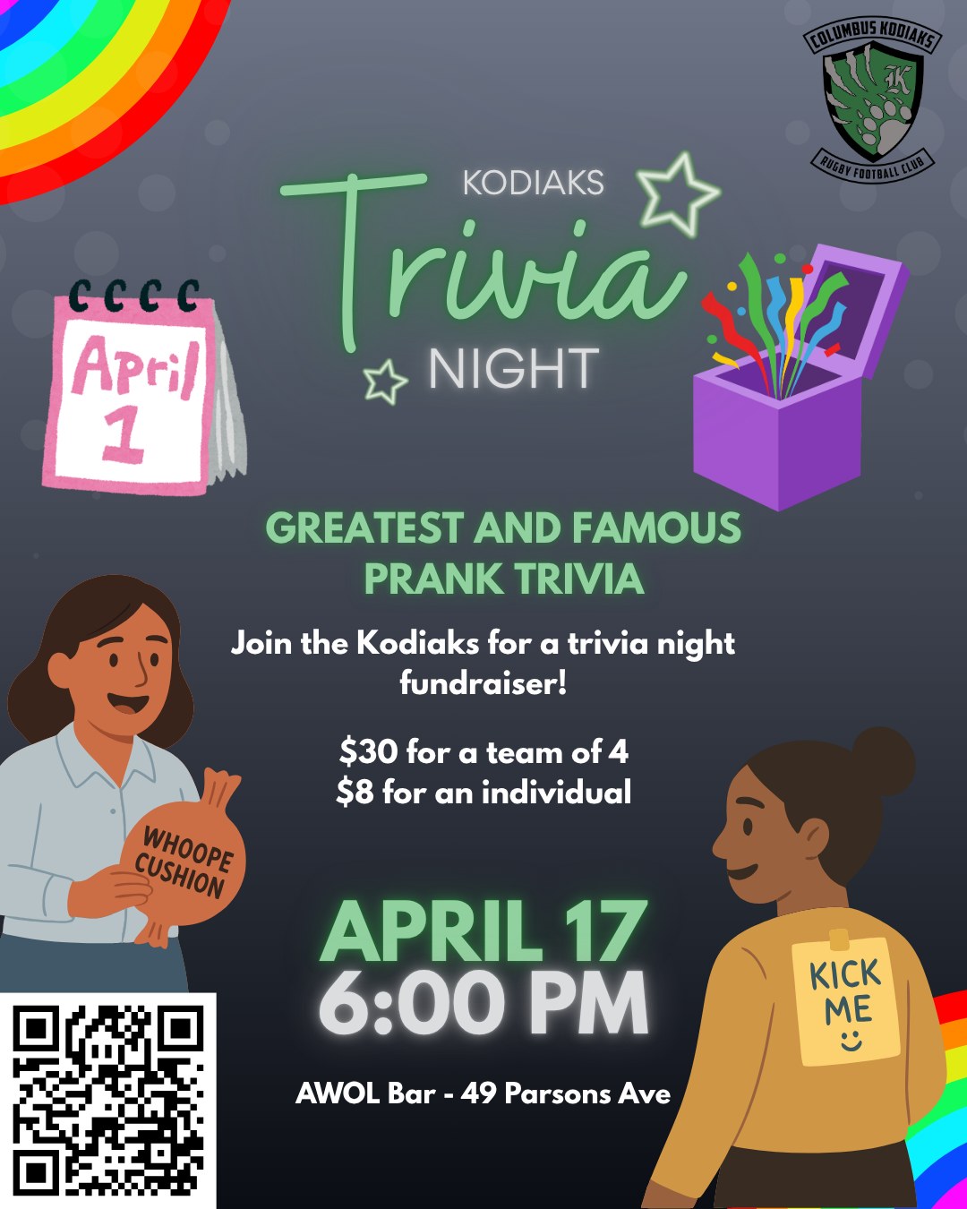 🎉🎉TONIGHT🎉🎉 Are you ready to be the Trivia Champion? TONGIHT we'll be asking you about the greatest and most famous pranks of all time. 🤡 We'll be starting at 6pm at AWOL.