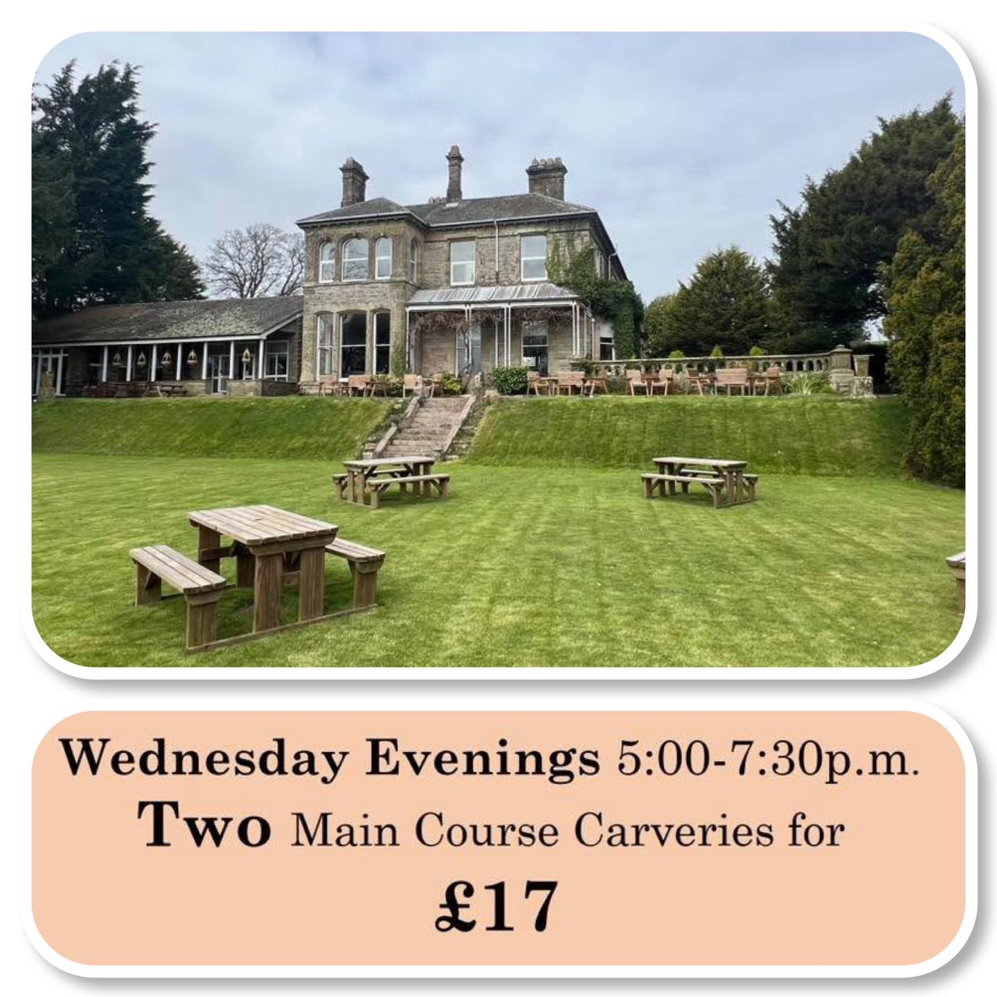 Please note - we are due to have a planned power outage between 9am and 3:30pm - we will be able to answer calls but please be patient. Thank you for your understanding.
Wednesday Evenings 5:00-7:30 p.m.
Two Main Course Carveries for
£17
Child’s main for £4.50
01900 824400
#carvery #wednesday #broughtoncraggshotel