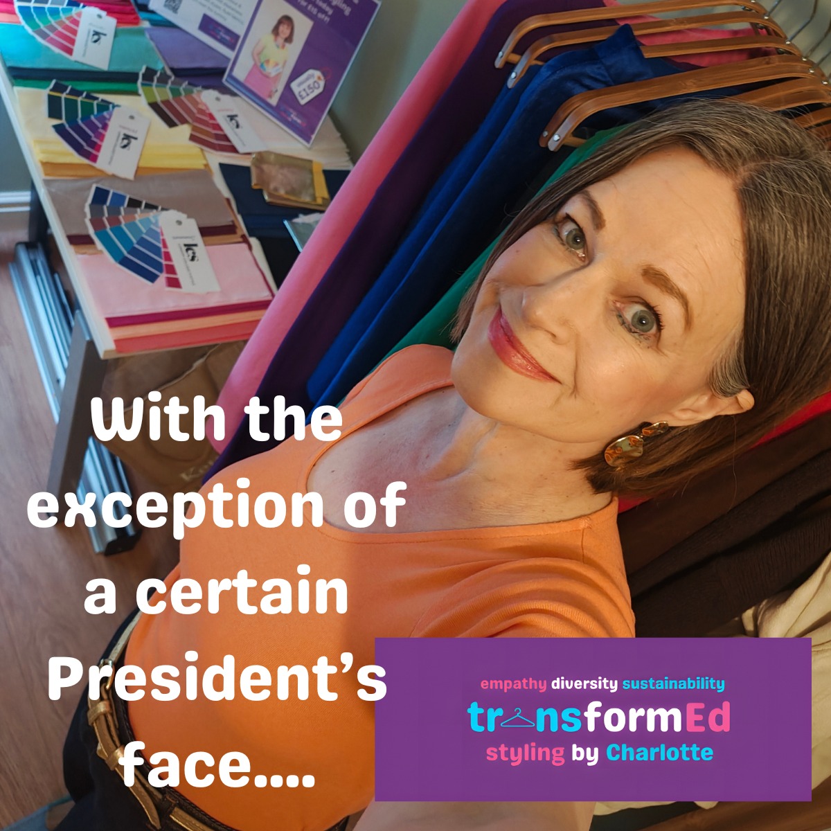 With the exception of a certain President's face, I'm a big fan of orange.... A secondary colour blending yellow with red, it can play a key role in the wardrobe of those colour-analysed as one of the warm seasons. There are plenty of variations too, from the bright neon, to burnt orange and peachy tints and pinkier corals. I was lucky enough to be donated the t-shirt and jumper by a friend yesterday and of course had to wear them straightaway!
#mybestcolours #colouranalysishull #personalstylistscarborough #sustainablefashion