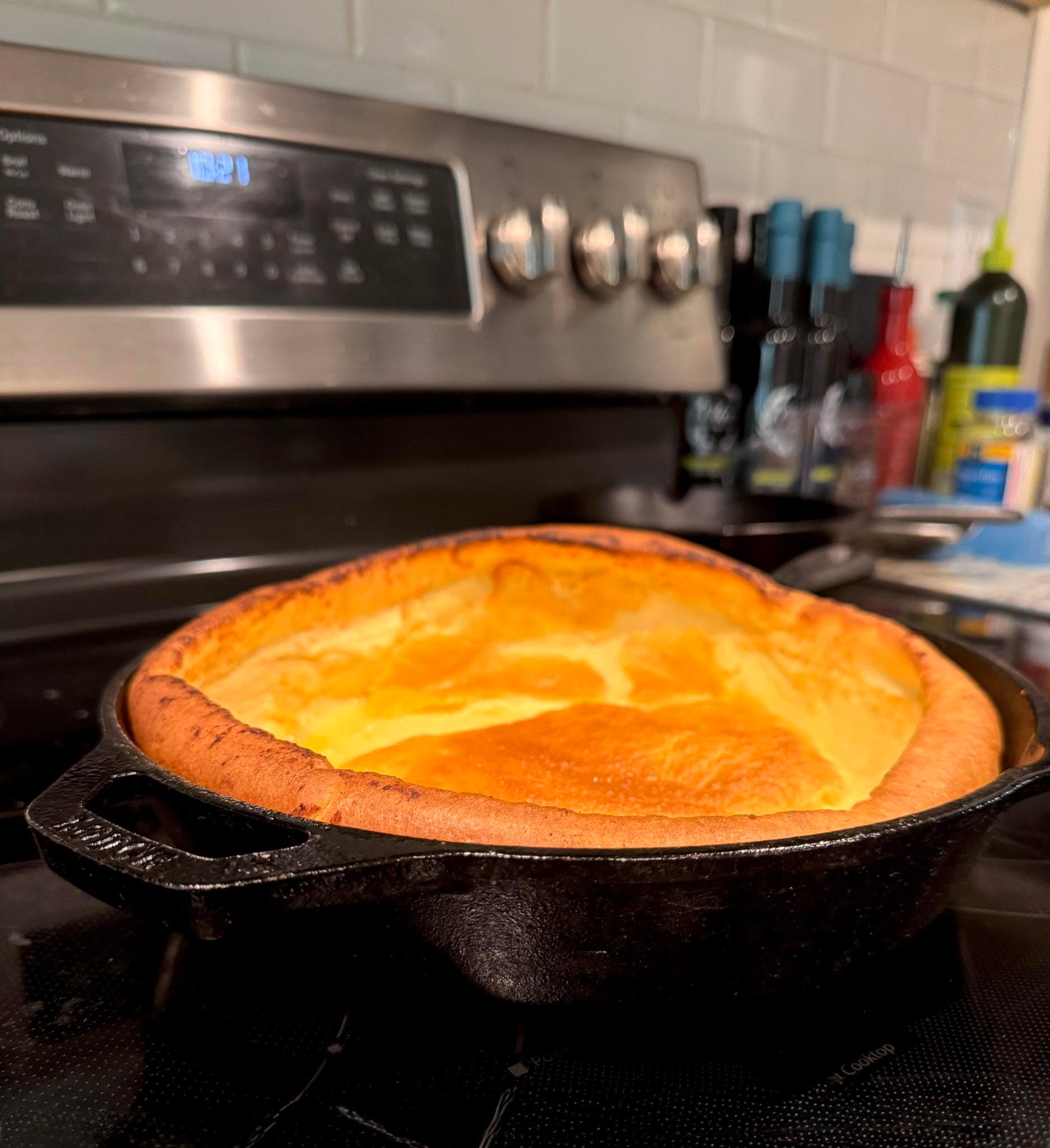 Breakfast this morning: My first attempt at a Dutch baby pancake. Not bad for a first attempt.