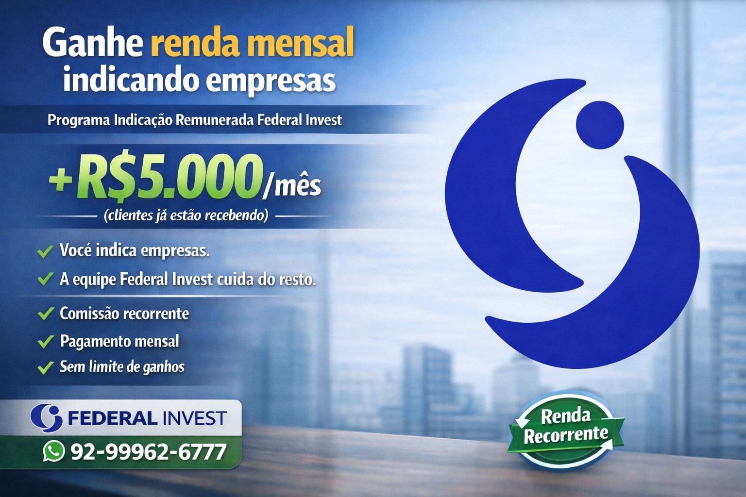 Ajude a turbinar as vendas, à prazo, de uma empresa parceira e compartilhe desse sucesso de forma recorrente.