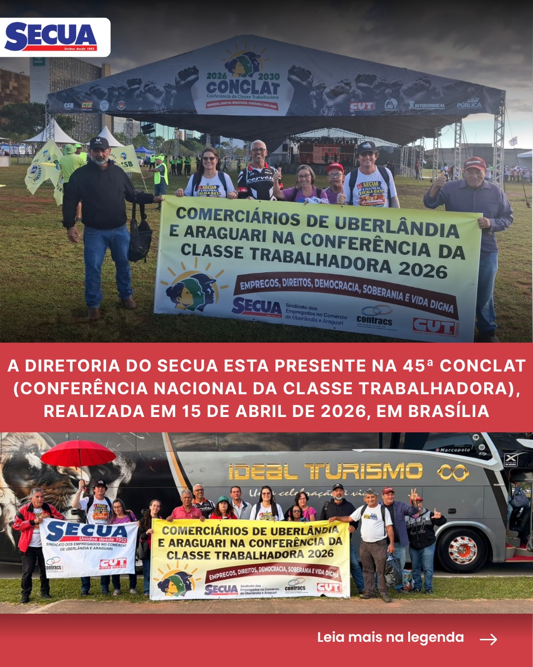 SECUA na 45ª Conferência Nacional da Classe Trabalhadora (CONCLAT)
Hoje, 15 de abril de 2026, nossa diretoria participa deste marco histórico em Brasília. O objetivo é a construção e aprovação da Agenda do Trabalho 2026-2030, um documento estratégico que norteará as reivindicações da categoria nos próximos quatro anos.
Entre os pontos centrais da pauta aprovada, destacam-se a redução da jornada de trabalho para 40 horas e a batalha nacional pelo fim da escala 6x1, visando mais saúde e qualidade de vida para o trabalhador.
=> Fim da escala 6x1: Chega de exaustão!
=> Jornada de 40h semanais: Sem redução de salário.
=> Valorização do Salário Mínimo: Poder de compra real.
=> Mais empregos e direitos: Futuro garantido para todos.
Acompanhe nossa atuação e fique por dentro das conquistas para a nossa base! 🤜🤛
#Sindicato #SECUA #TrabalhoDigno #CONCLAT #PautaTrabalhista #Brasilia2026