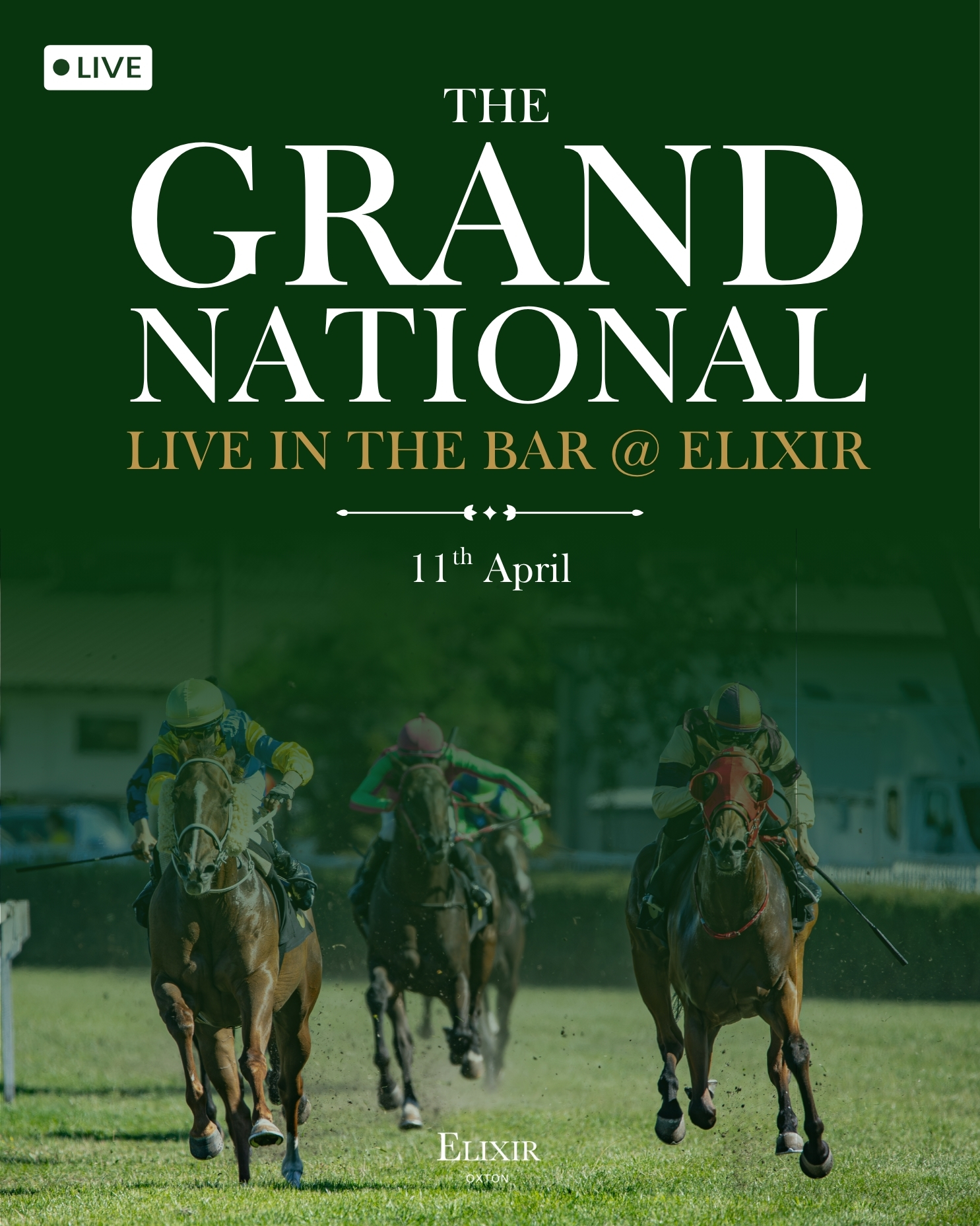 Catch every second of the action at Elixir 🐎🍻
We’re showing the Aintree Grand National LIVE on the screens this Saturday - the perfect excuse to grab a drink, pick your winner, and soak up the race day atmosphere 🎉
🍺 Cold drinks flowing
🍸 Cocktails ready
📺 Big race, big energy
Round up your friends, place your bets, and watch it all unfold with us at Elixir 👀✨
#GrandNational #Aintree #RaceDay #Elixir #Elixir #ElixirWirral #ElixirRestaurant #elixir #horseracing #LadiesDay #Aintree #aintree #livesport #grandnational #GrandNational #AfterParty