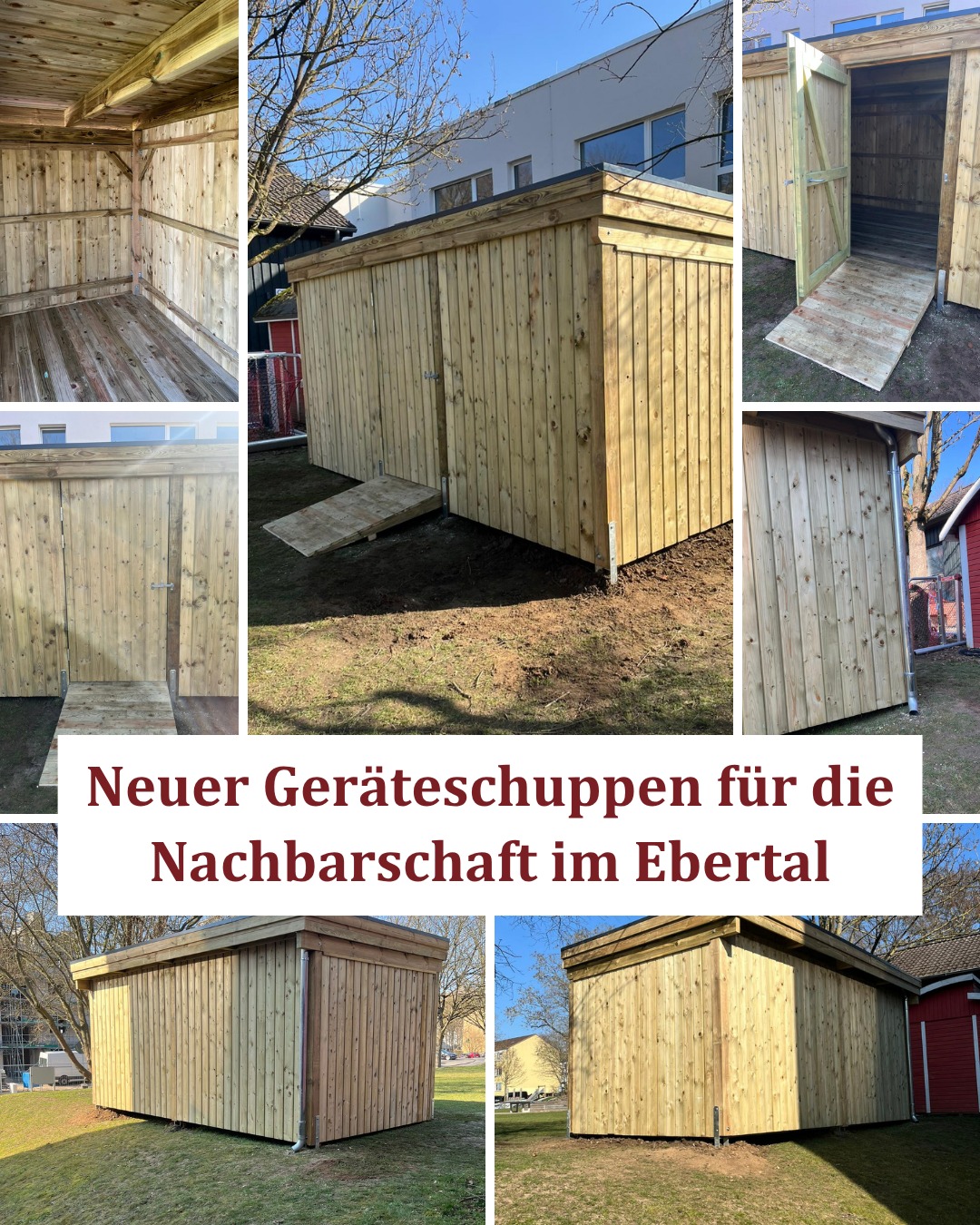Mehr als nur ein Geräteschuppen 🌿
Für das Projekt „Grüne Mitte Ebertal“ (@nachbarschaftstreff_ebertal) durften wir ein Gerätehaus errichten – ein Ort mit echtem Mehrwert für das Quartier.
Am „AWO-Häuschen“, direkt an der Quartierssportanlage, entstand ein praktischer Stauraum für alles, was Gemeinschaft möglich macht: Materialien für Feste, gemeinsame Aktivitäten sowie Spiel- und Sportgeräte für Kinder und Jugendliche.
Mit diesem Projekt wird das Engagement vieler Ehrenamtlicher unterstützt und ein wichtiger Beitrag für mehr Zusammenhalt und Miteinander im Quartier geschaffen.
Das von uns errichtete Gerätehaus misst 5,00 × 3,00 m und wurde aus druckimprägnierter Kiefer gefertigt. Ein besonderes Highlight ist das Gründach: aufgebaut mit Nut- und Federbrettern, einer wurzelfesten EPDM-Abdichtung sowie einem mineralischen Substrat und Sedum-Bepflanzung. Es fügt sich nicht nur optisch harmonisch ein, sondern leistet auch einen ökologischen Beitrag.
Die Wände wurden mit senkrecht verbautem Duoprofil ausgeführt. Abgerundet wird das Gerätehaus durch eine Holzrahmentür mit dänischem Torverschluss sowie eine praktische Holzrampe am Eingang, die einen komfortablen und barrierearmen Zugang ermöglicht.
Ein langlebiger und durchdachter Stauraum ist entstanden – perfekt für den täglichen Einsatz im Quartier.
#holzbau #gemeinschaft #quartier #ehrenamt #sozialprojekt #zusammenhalt #gartenundhaus #freeseholz