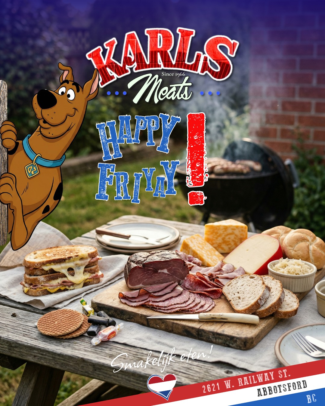 🇨🇦 Happy Friday from Karl’s Meats! 🥩🔥
The Dutch already know…
a good weekend starts with good food 😏
Whether you're firing up the grill, making a quick tosti, or stocking up for family meals — we’ve got everything you need:
🥓 Fresh deli meats sliced just the way you like
🧀 Cheese that melts perfectly (you know the kind)
🍬 Dutch treats to finish things off right
🥖 Fresh bread to bring it all together
👉 Not sure what to make? Just ask — we’re always happy to help you build something delicious.
Swing by, say hello, and get ready for a weekend done right 💪
📍 2621 W Railway St, Abbotsford
📞 (604) 859-9011
Smakelijk eten! 😋 — The Karl’s Meats Team 💪
#KarlsMeats #SupportLocal #AbbotsfordEats #DutchHeritage #FreshDeli #ButcherShop #WeekendReady #ShopLocal #FraserValleyFood #CheeseLovers #BBQReady